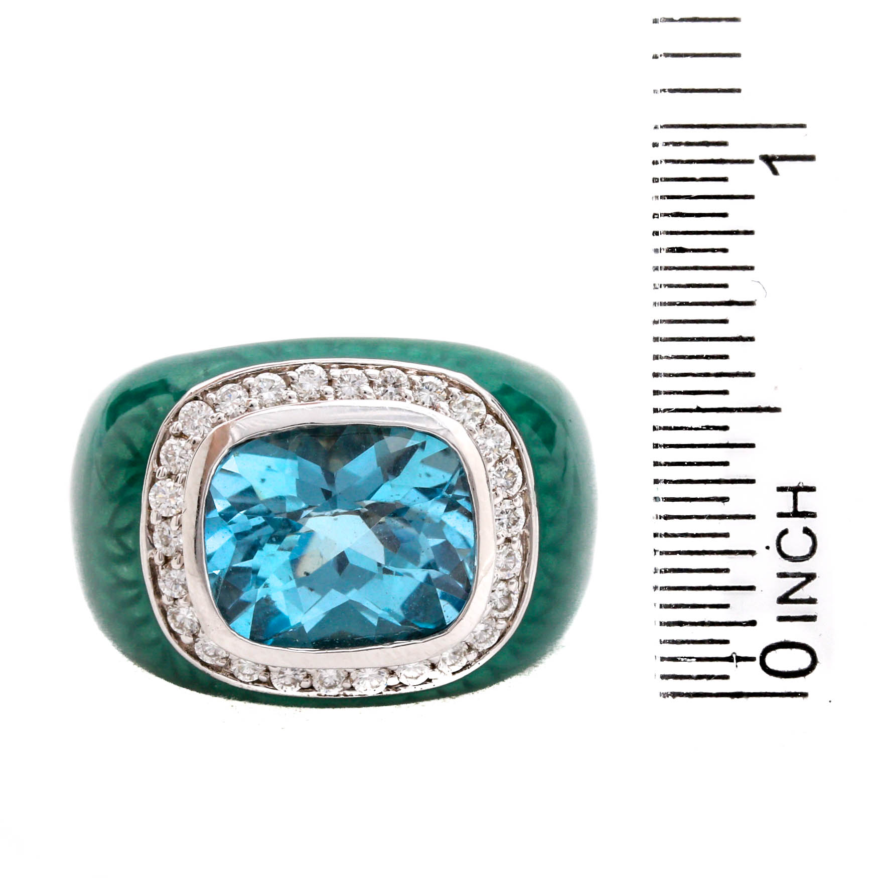 Goldarama 14K White Gold Blue Topaz and Diamond Ring