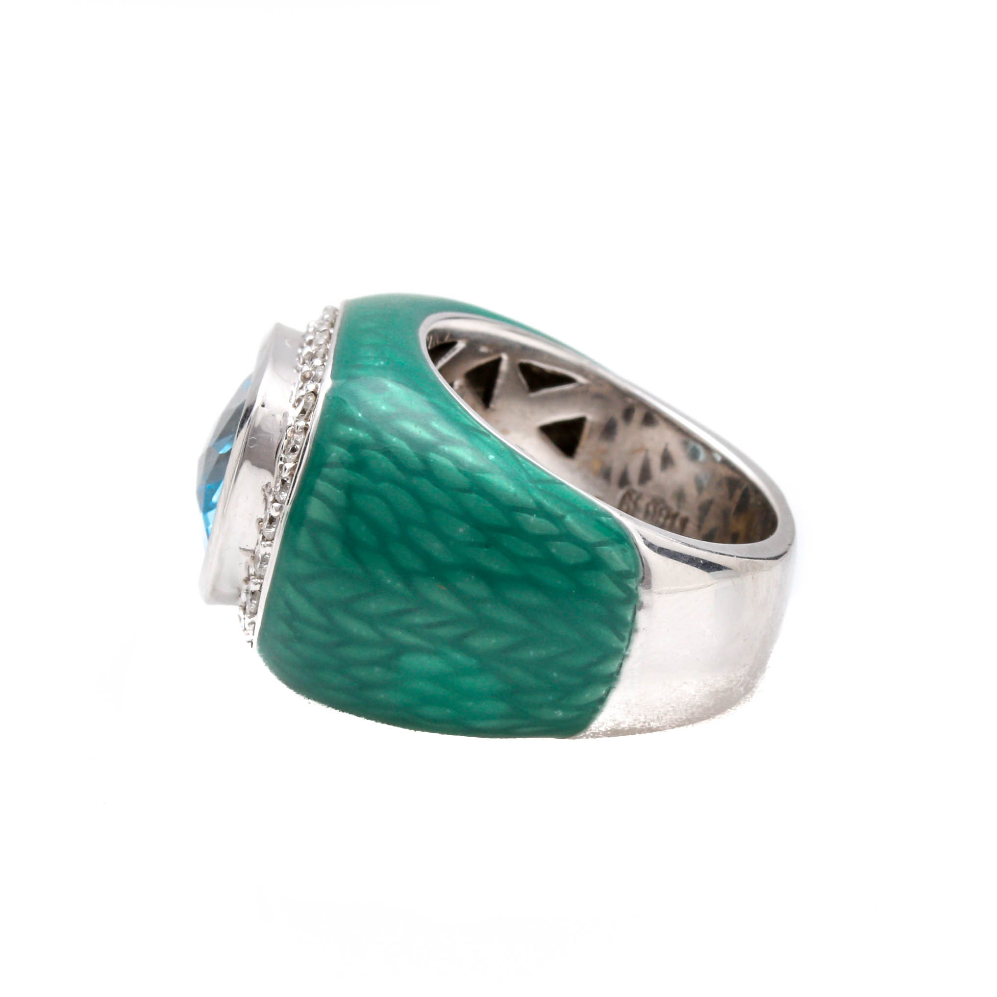 Goldarama 14K White Gold Blue Topaz and Diamond Ring