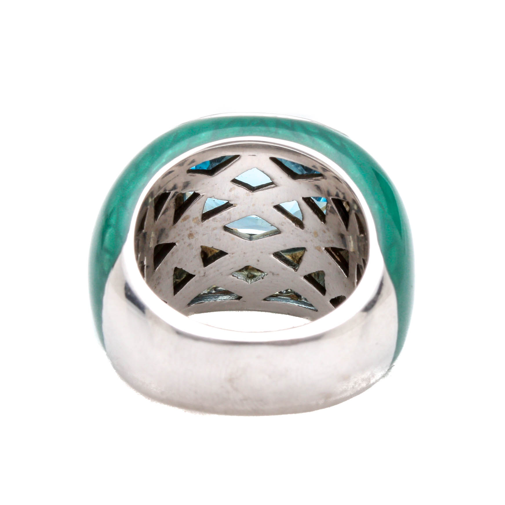 Goldarama 14K White Gold Blue Topaz and Diamond Ring