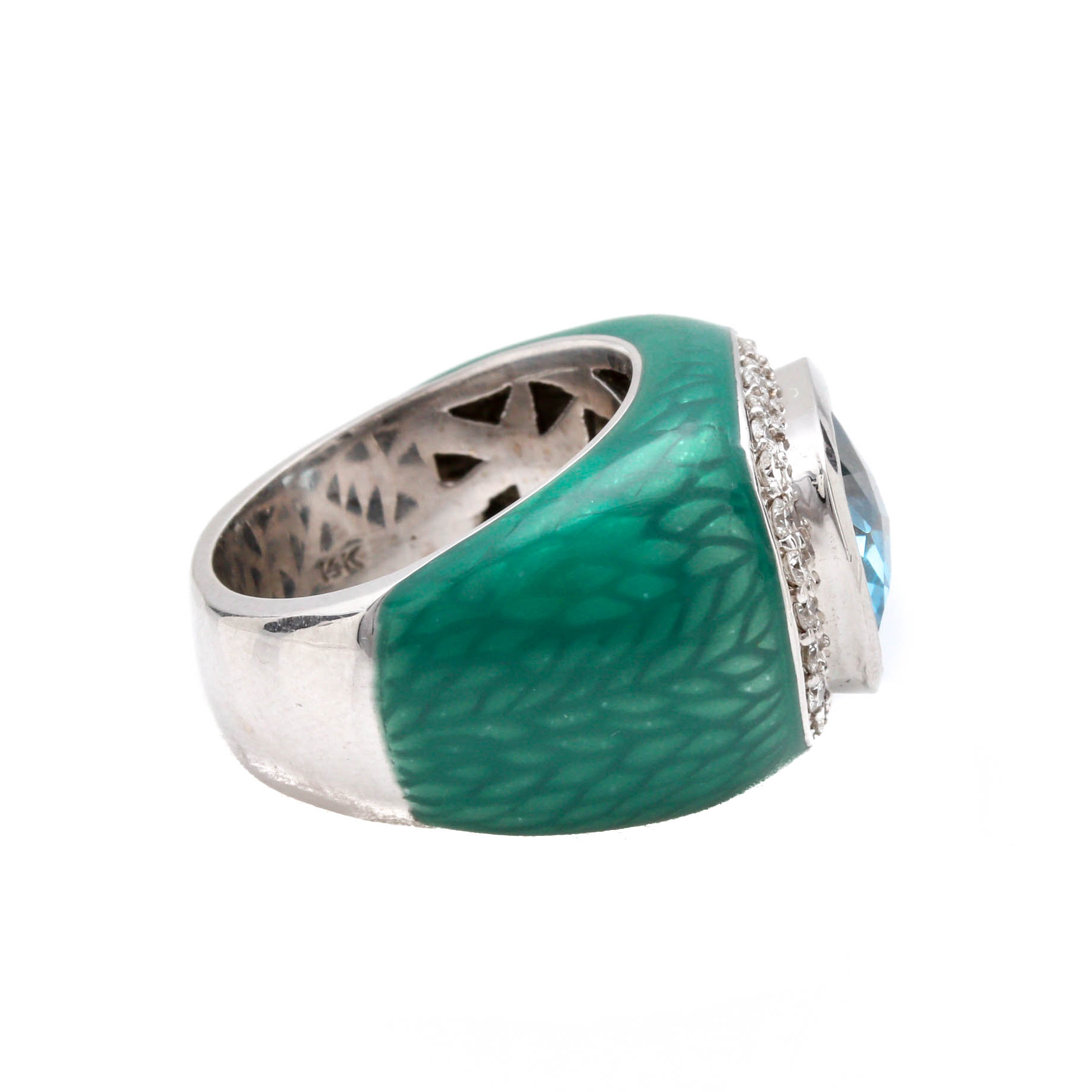 Goldarama 14K White Gold Blue Topaz and Diamond Ring