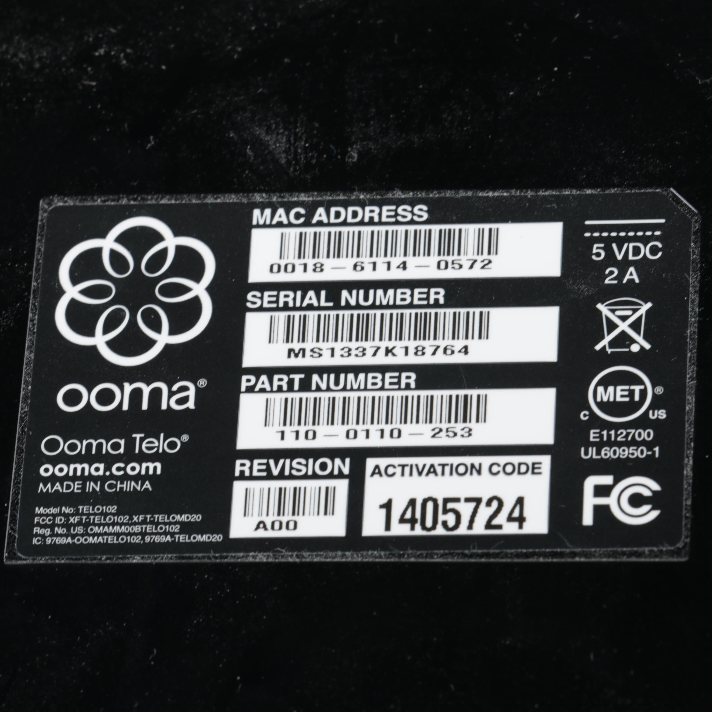 "Ooma Telo" Phone Service with Power Cord and Packaging