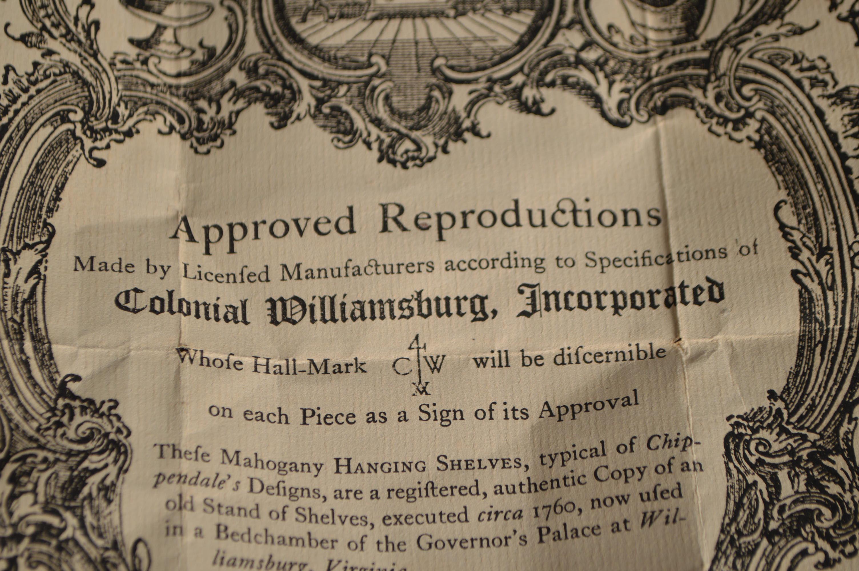 Vintage Colonial Williamsburg Wall Shelf by Kittinger