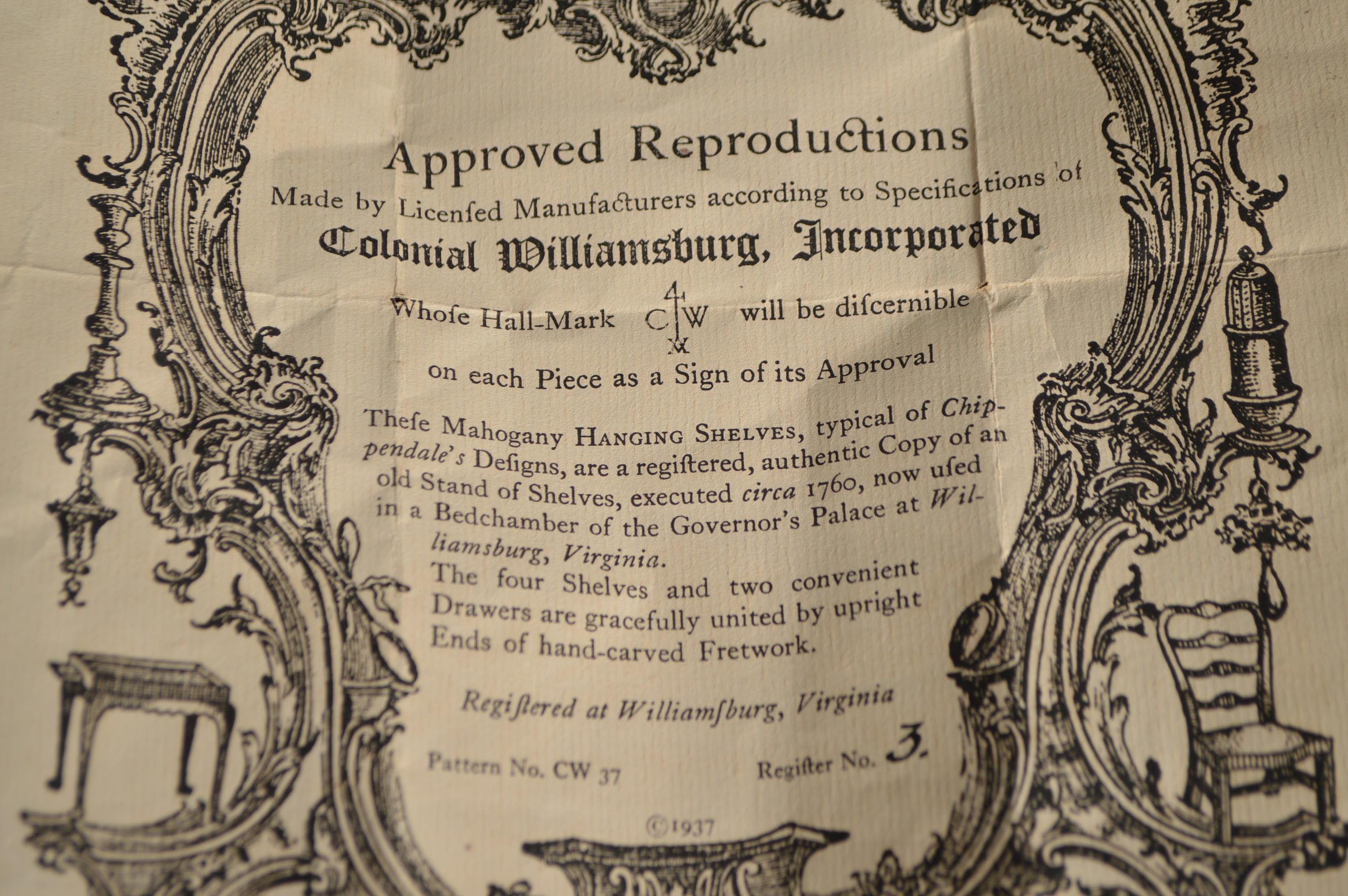 Vintage Colonial Williamsburg Wall Shelf by Kittinger