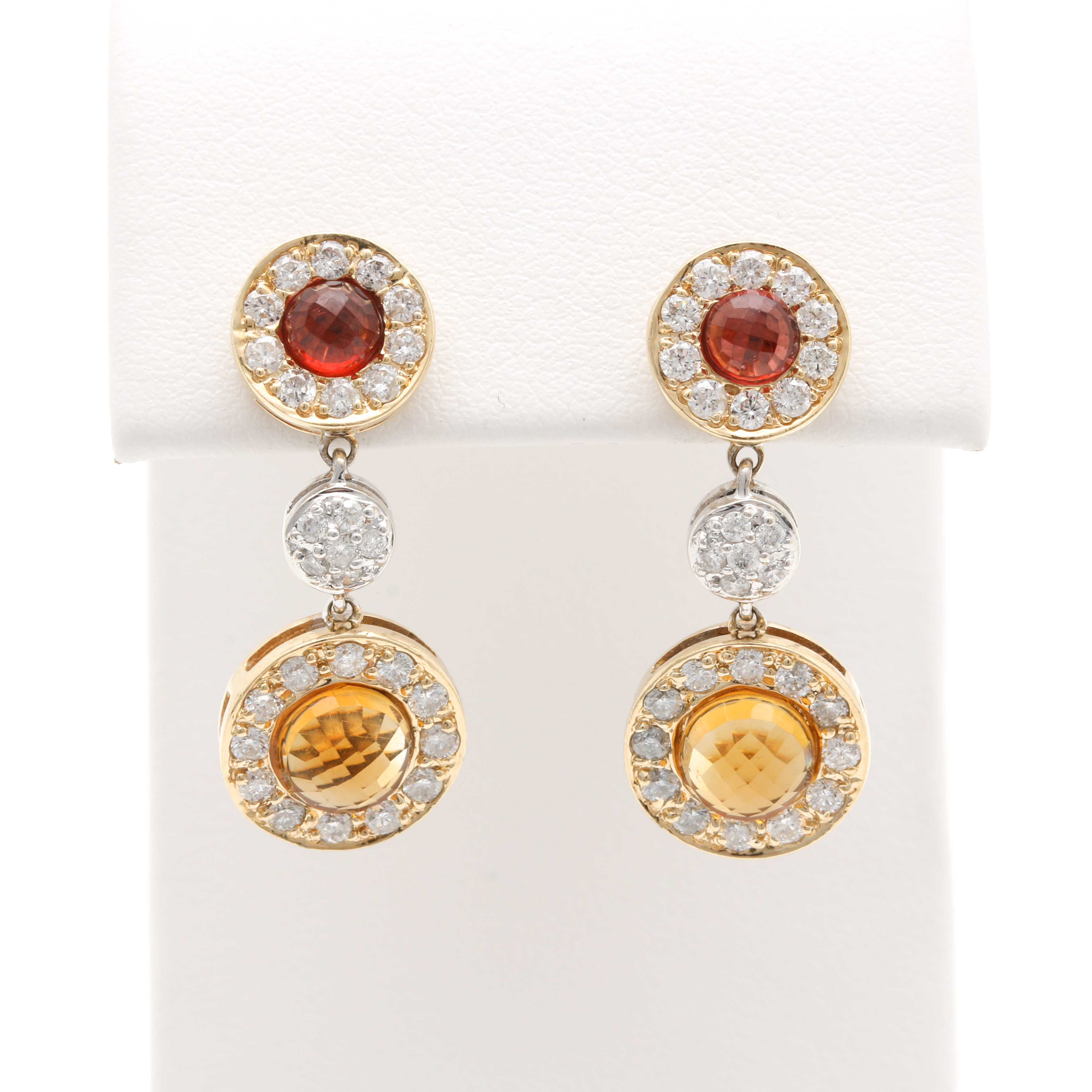 14K Yellow Gold Spessartine Garnet, Citrine and 1.15 CTW Diamond Earrings