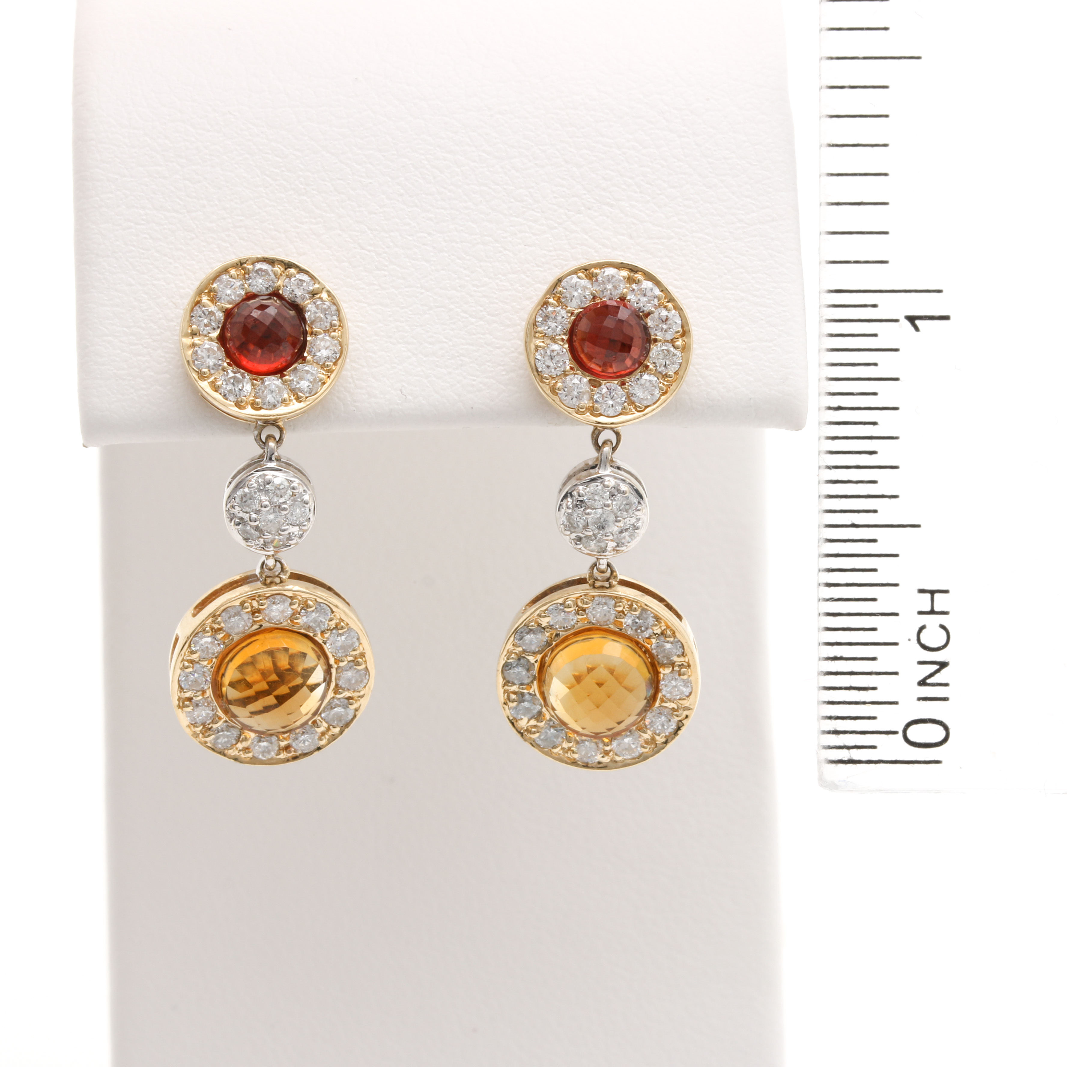 14K Yellow Gold Spessartine Garnet, Citrine and 1.15 CTW Diamond Earrings