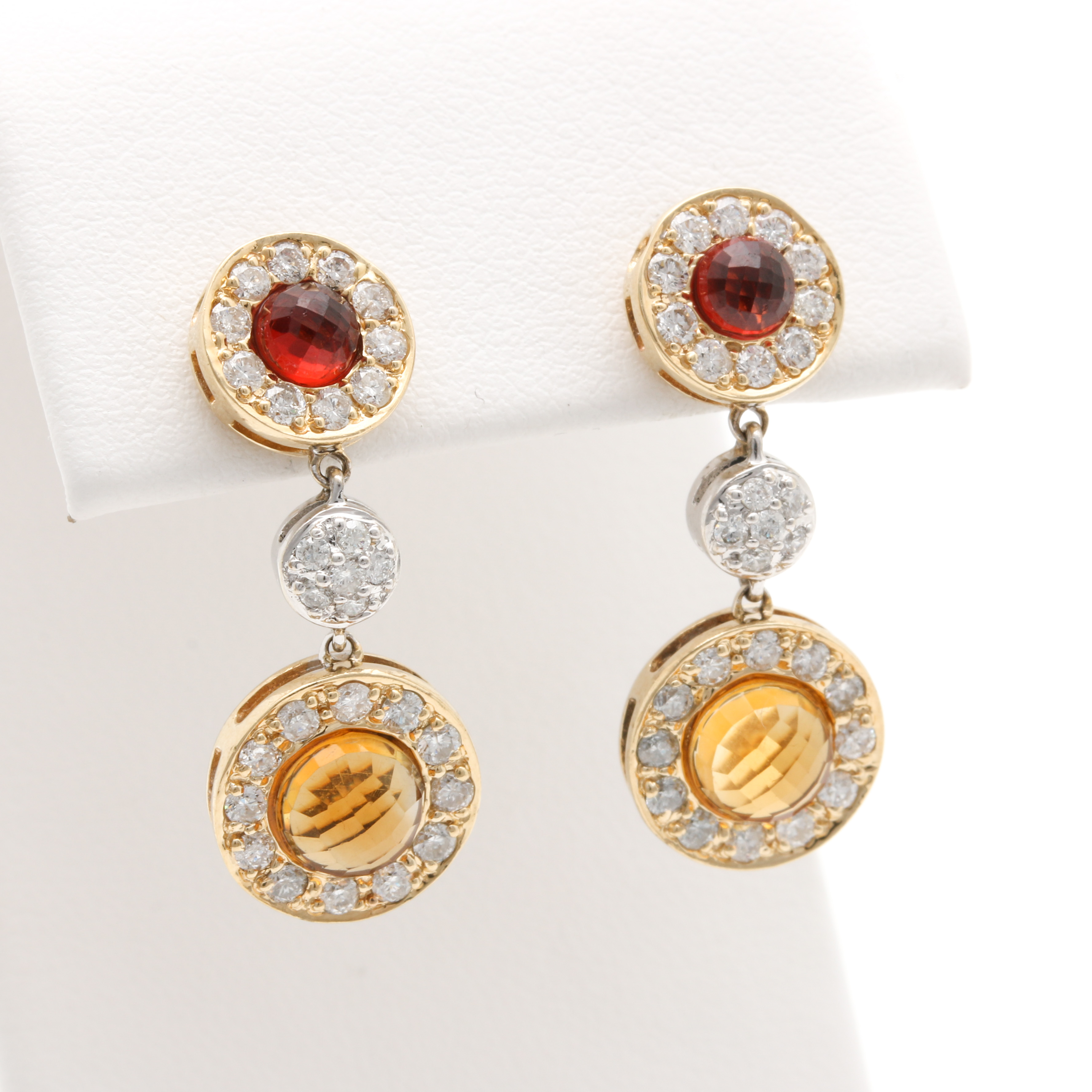 14K Yellow Gold Spessartine Garnet, Citrine and 1.15 CTW Diamond Earrings