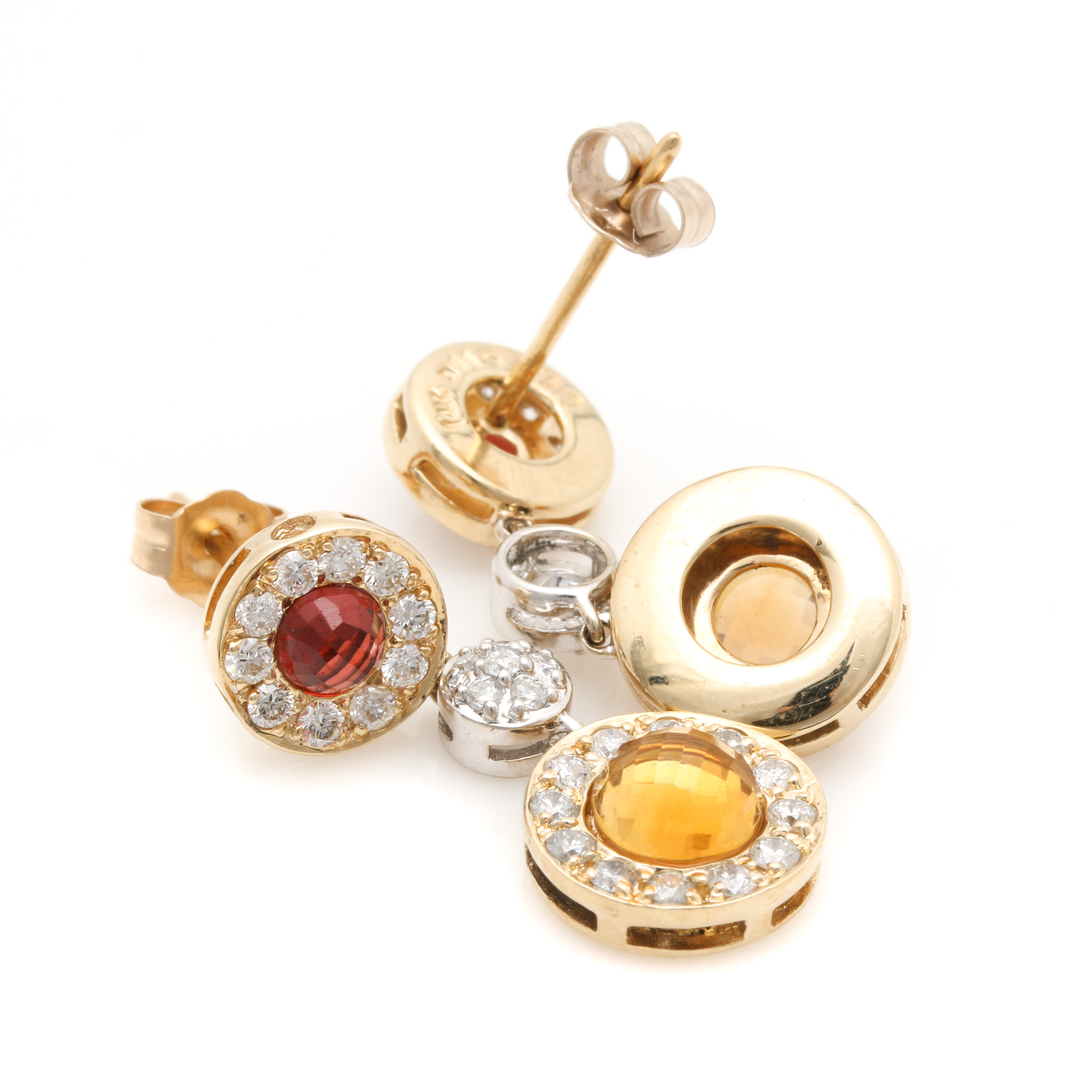 14K Yellow Gold Spessartine Garnet, Citrine and 1.15 CTW Diamond Earrings