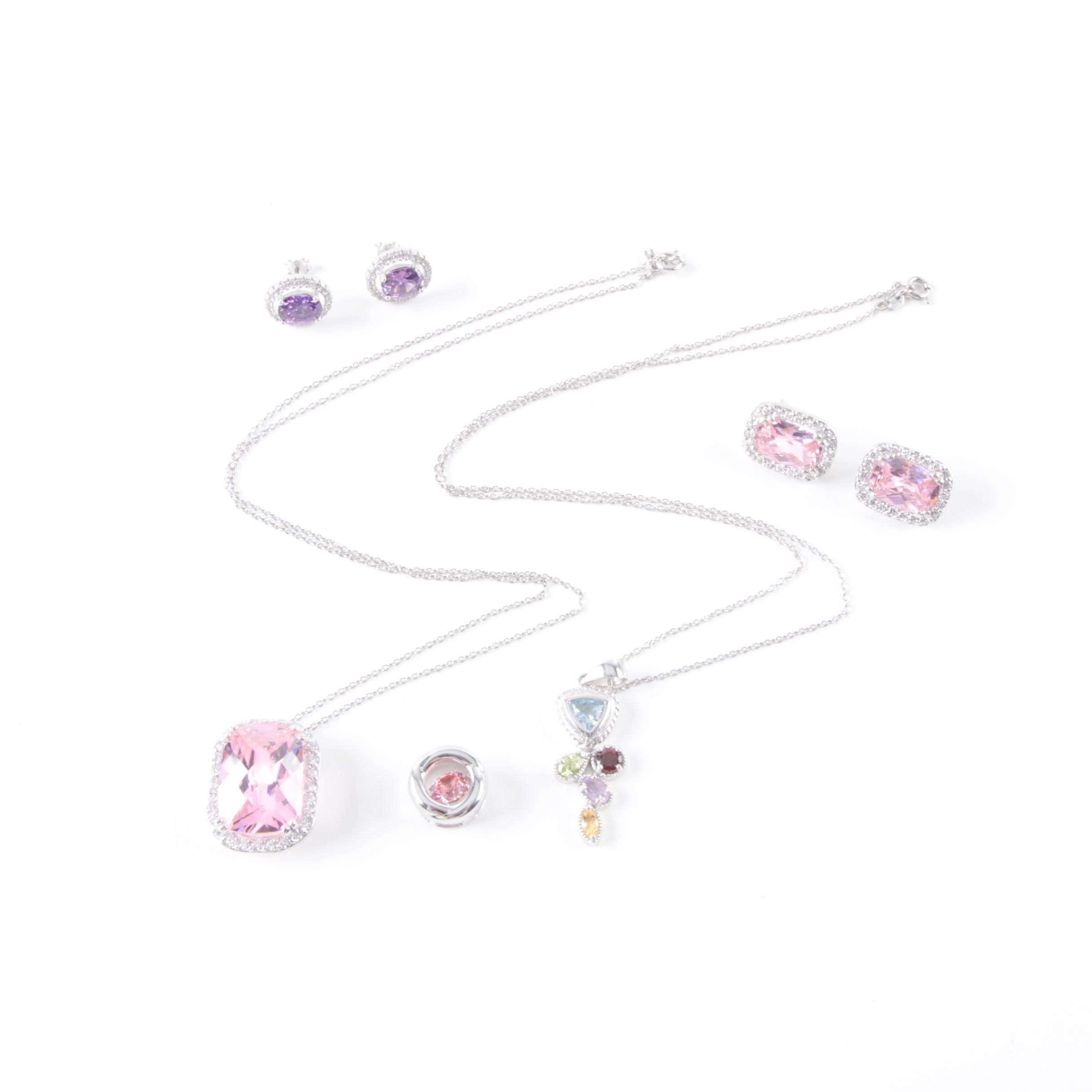 Sterling Silver Necklaces and Earrings with Mixed Stones
