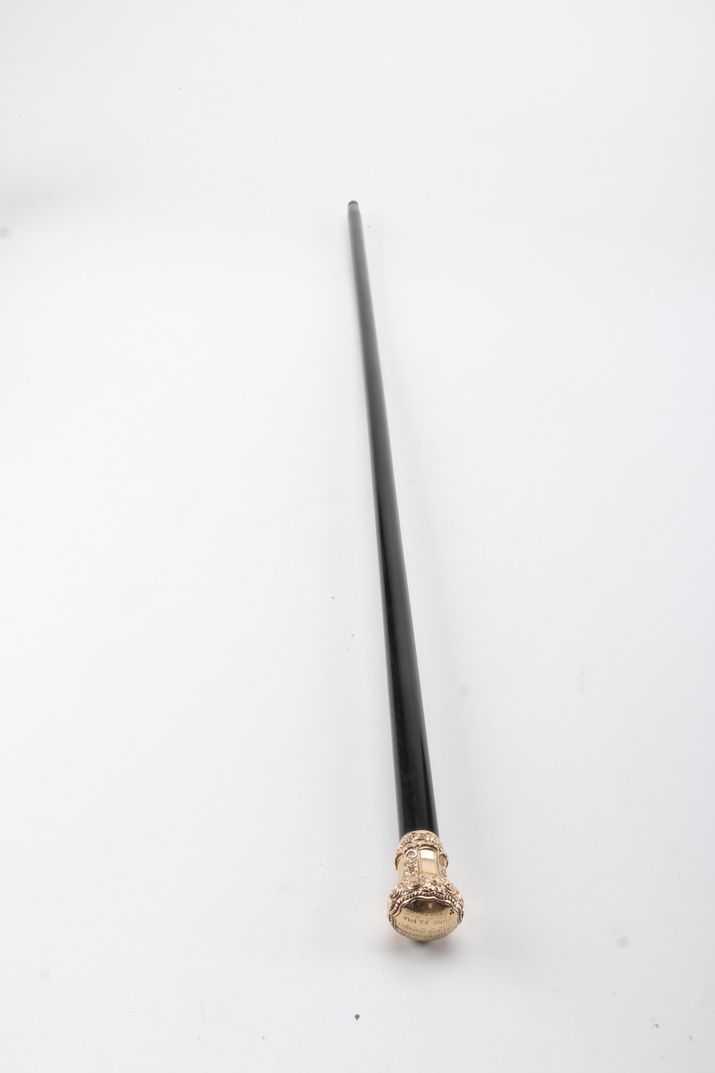 Antique Black Cane With Ornate 14K Gold Handle