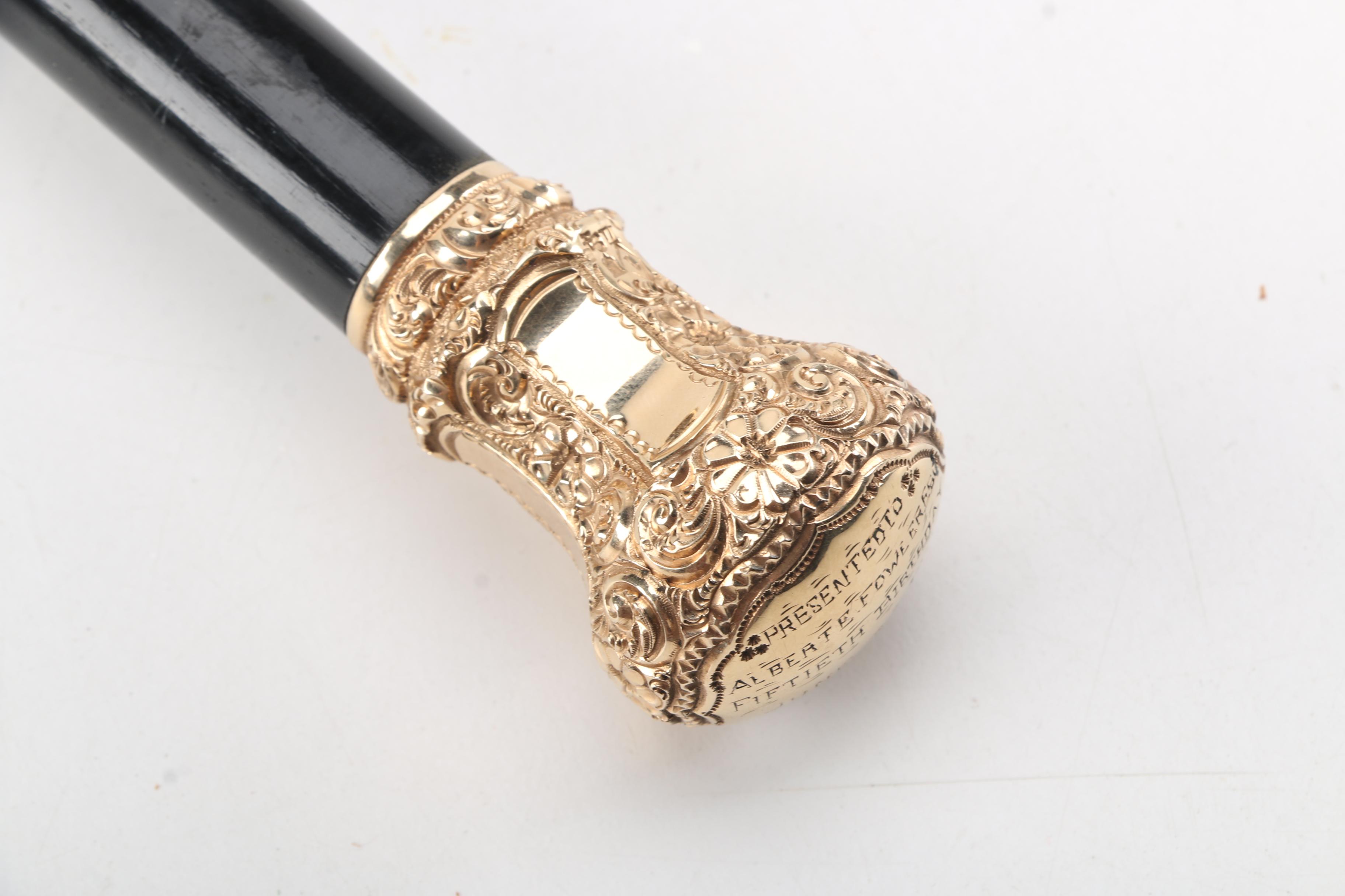 Antique Black Cane With Ornate 14K Gold Handle