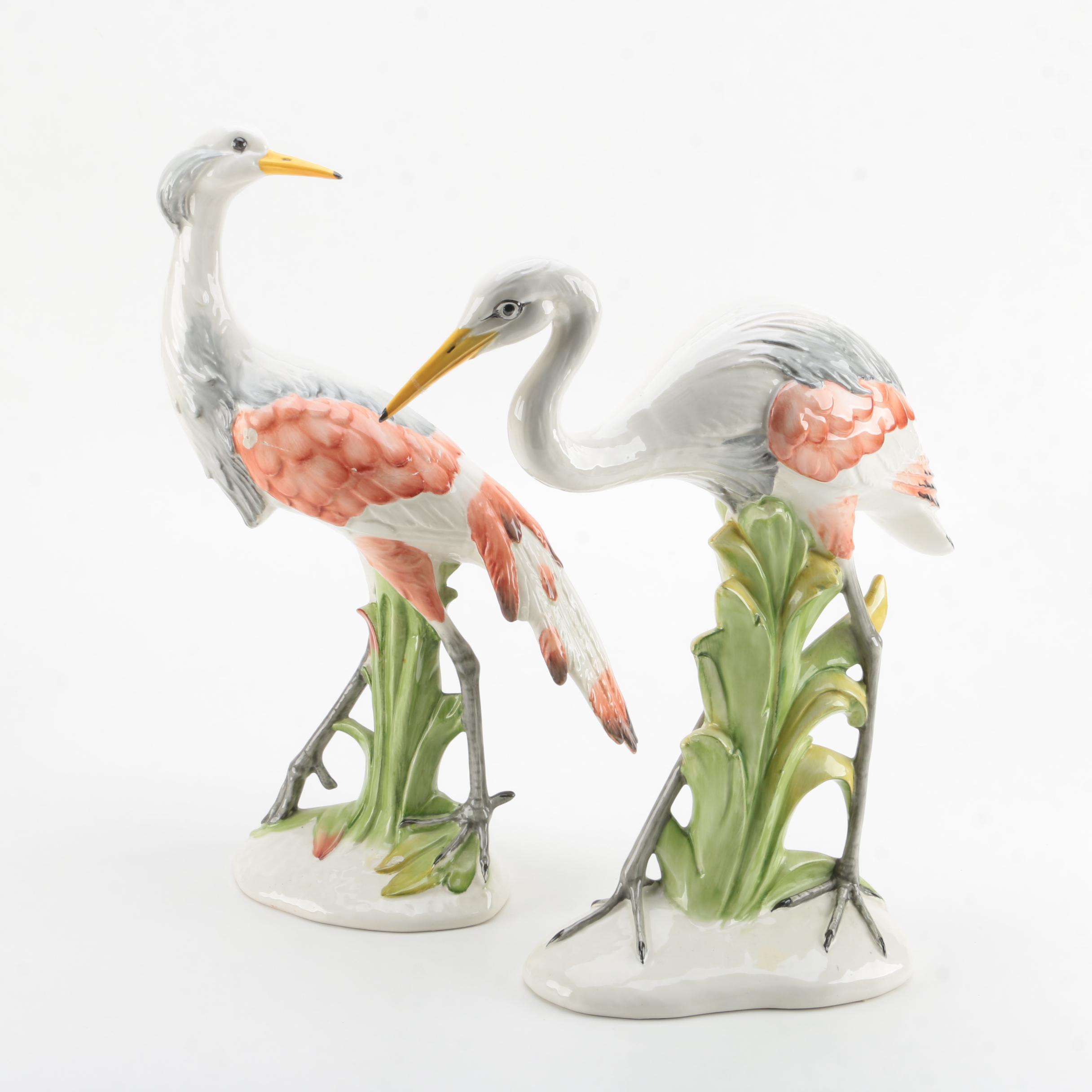 Pair of Ceramic Crane Figurines