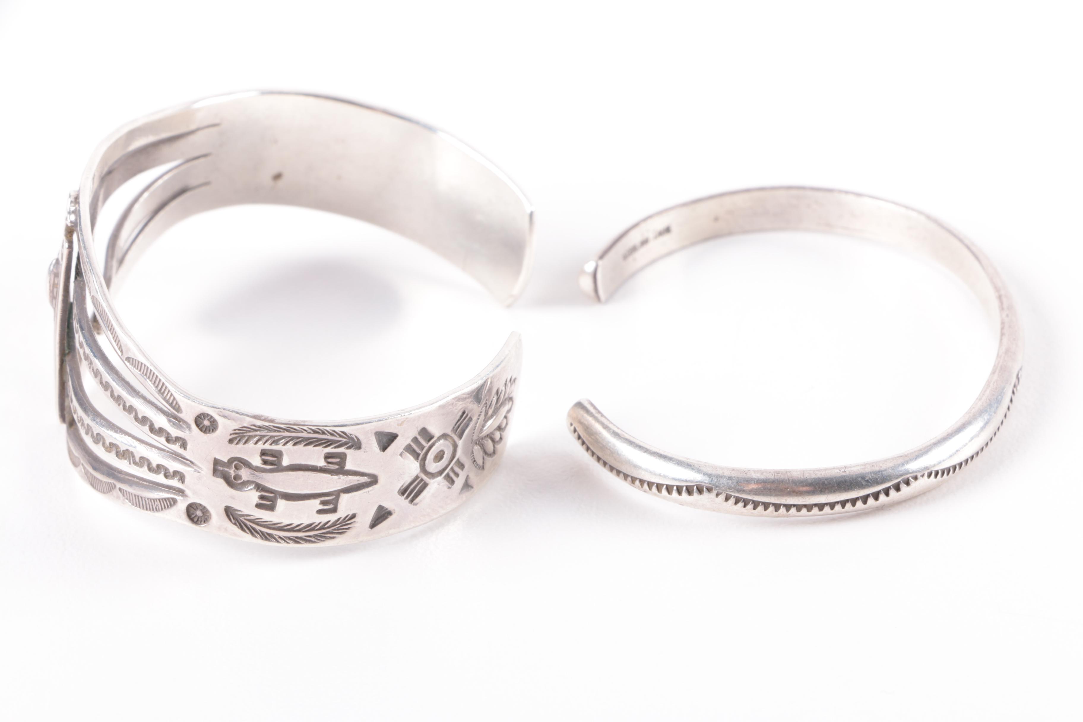 Sterling Silver Jewelry Including Navajo Diné Silversmiths E. Piaso and Tahe