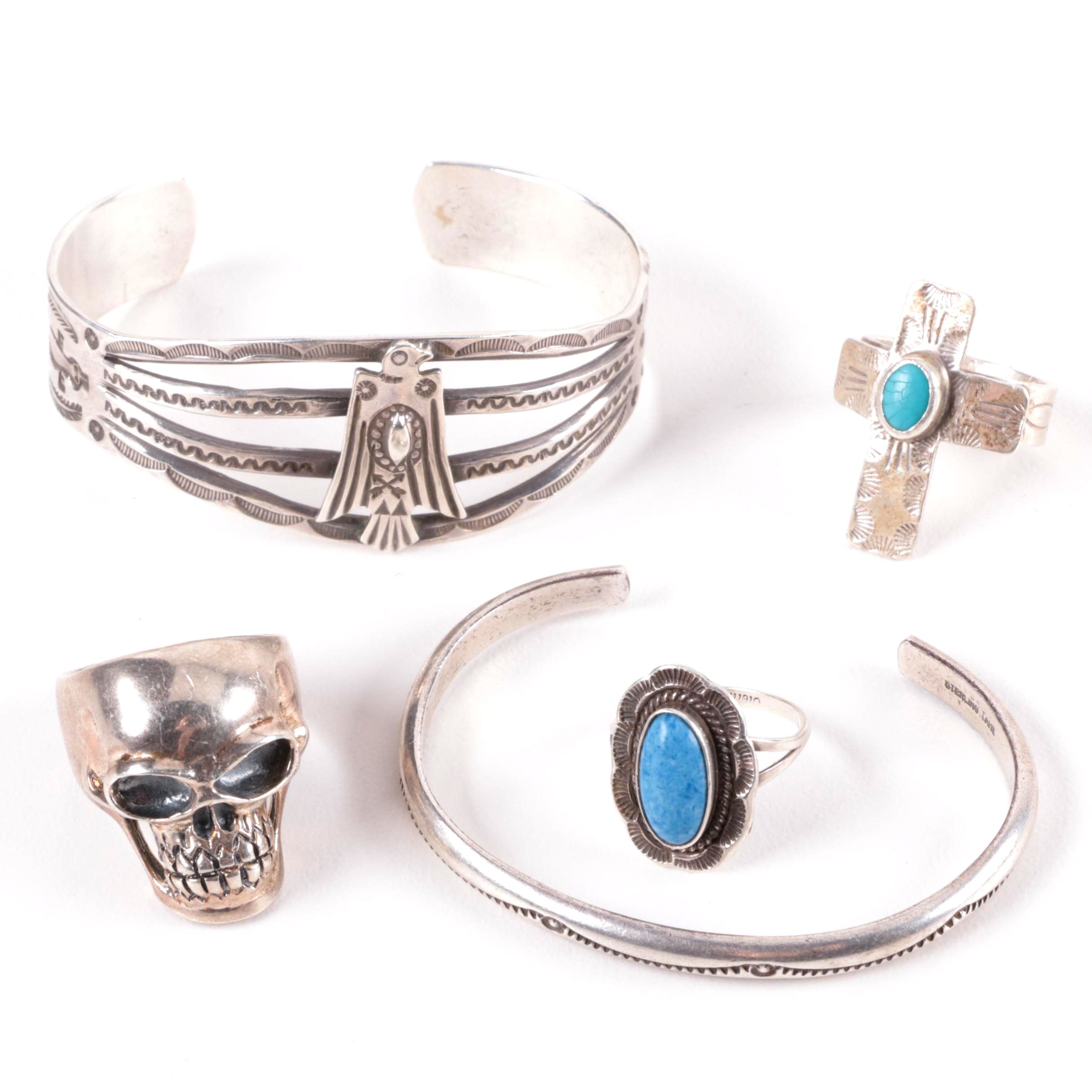 Sterling Silver Jewelry Including Navajo Diné Silversmiths E. Piaso and Tahe
