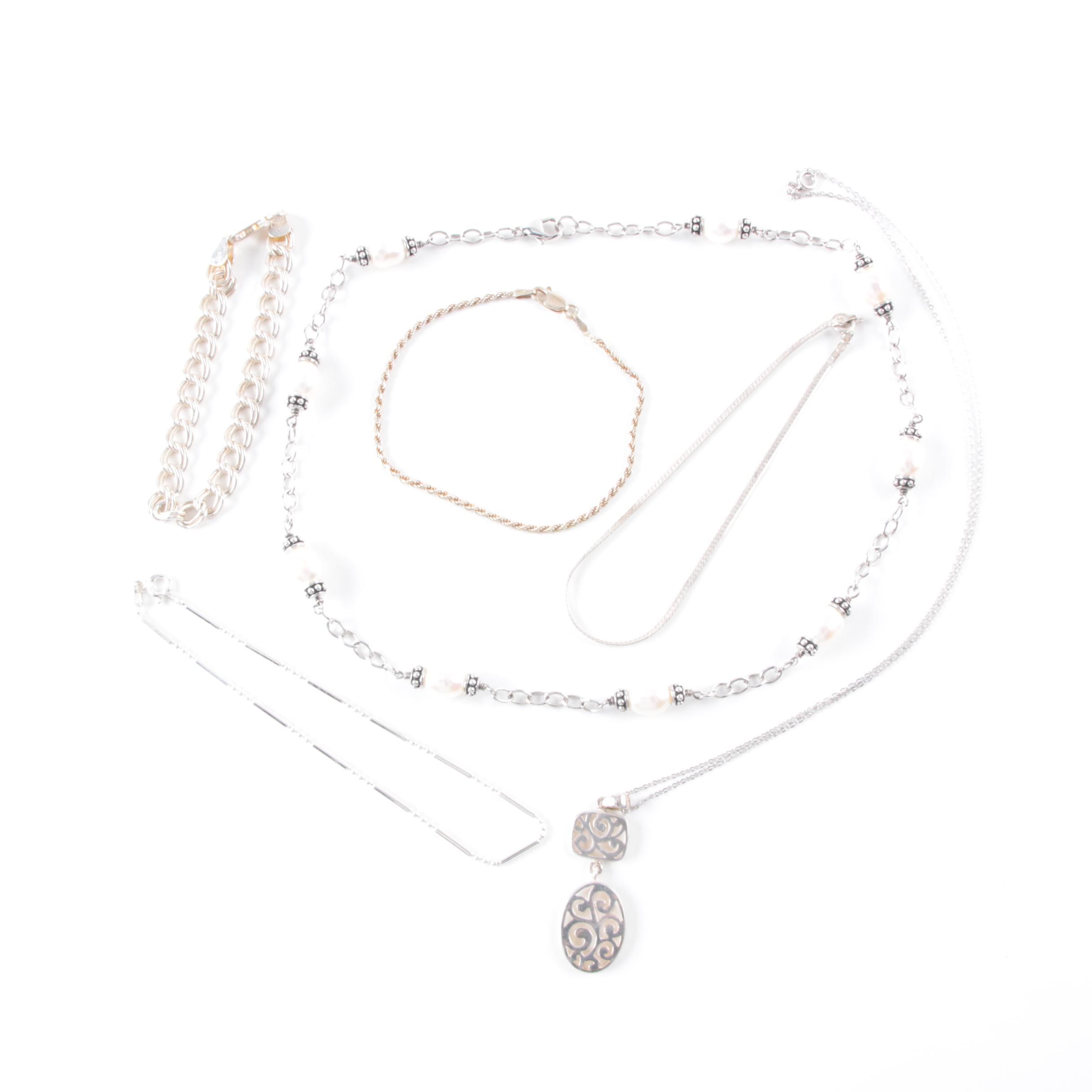 Grouping of Sterling Silver Necklaces and Bracelets