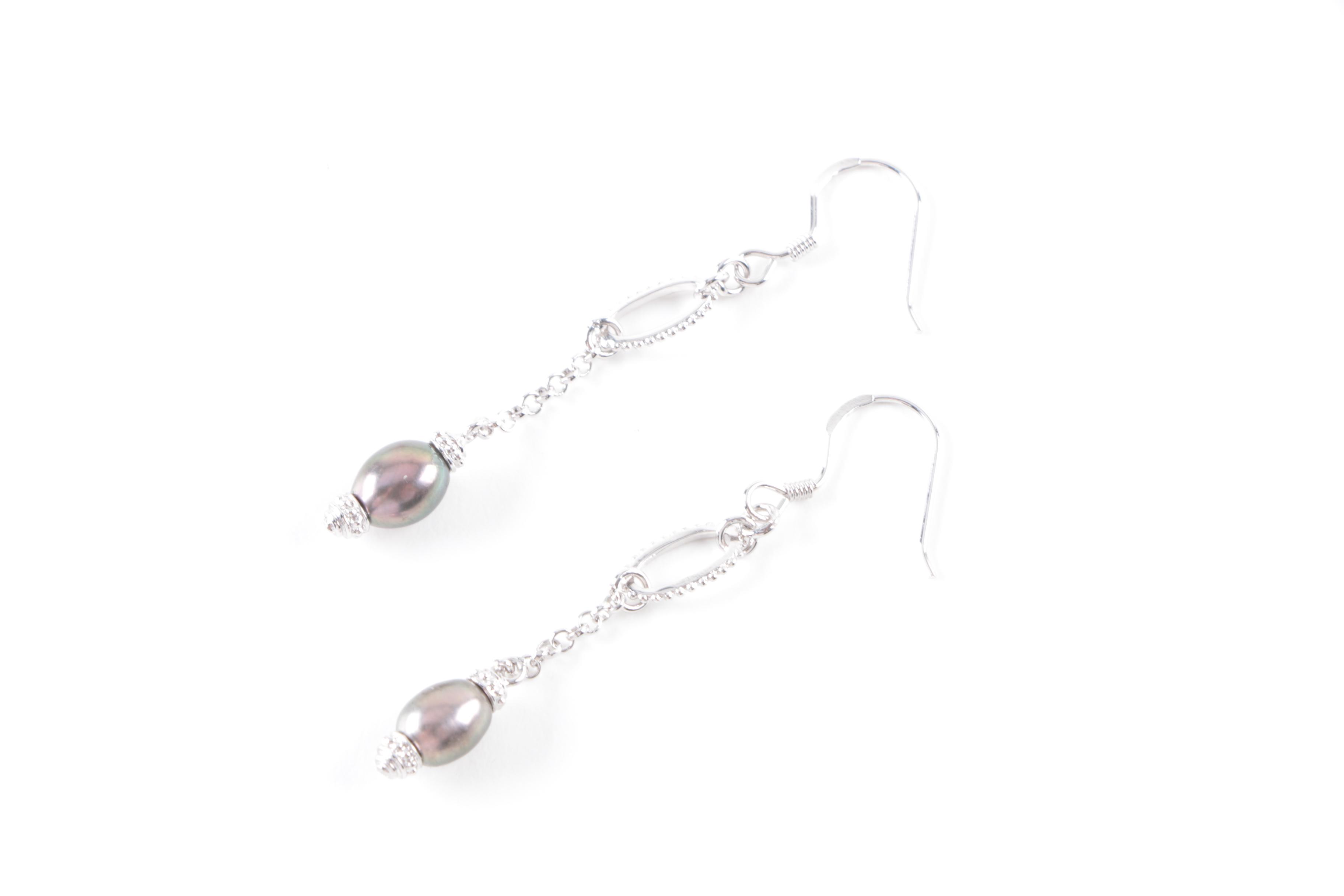 Sterling Silver Necklace and Earrings with Cultured Pearl