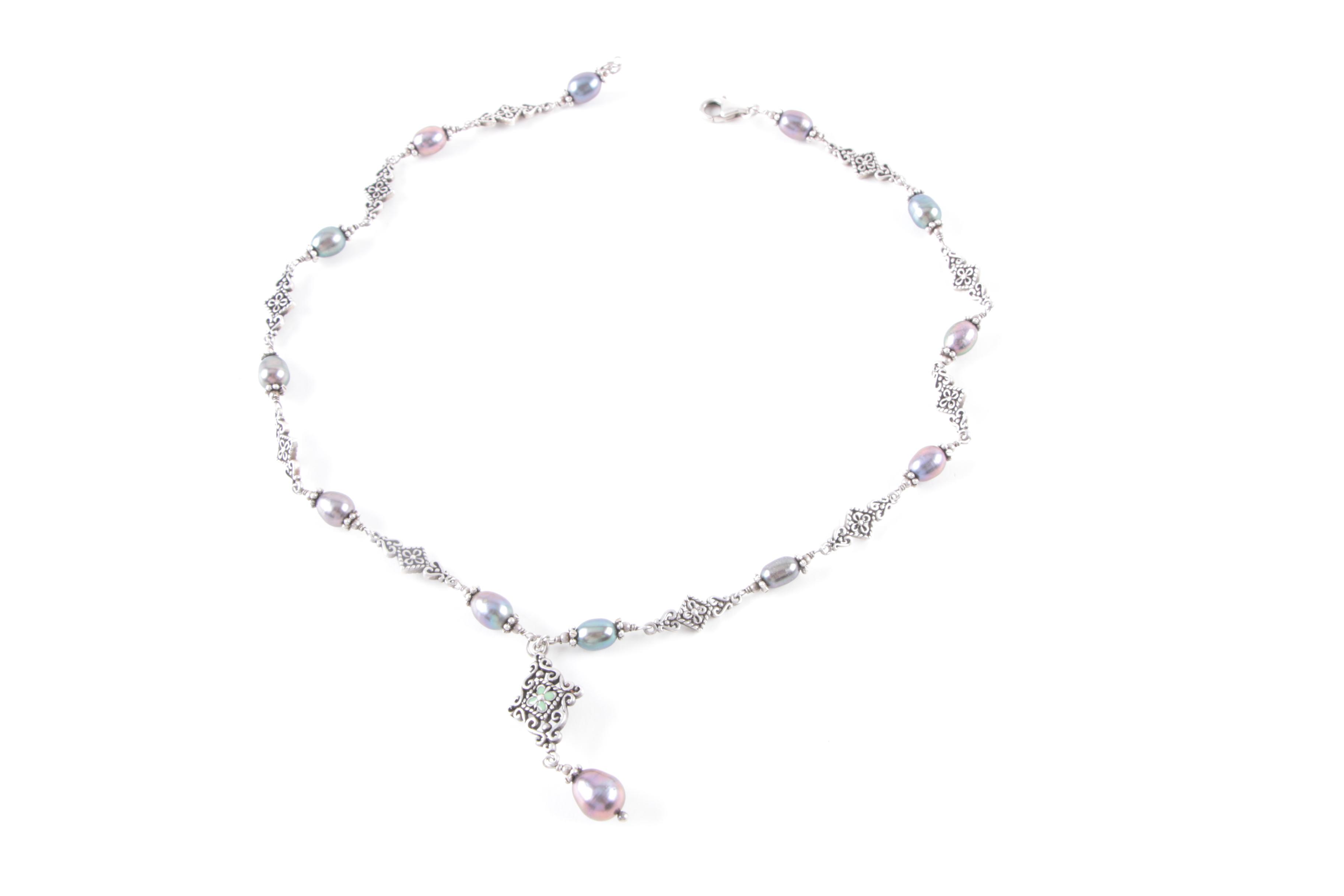 Sterling Silver Necklace and Earrings with Cultured Pearl