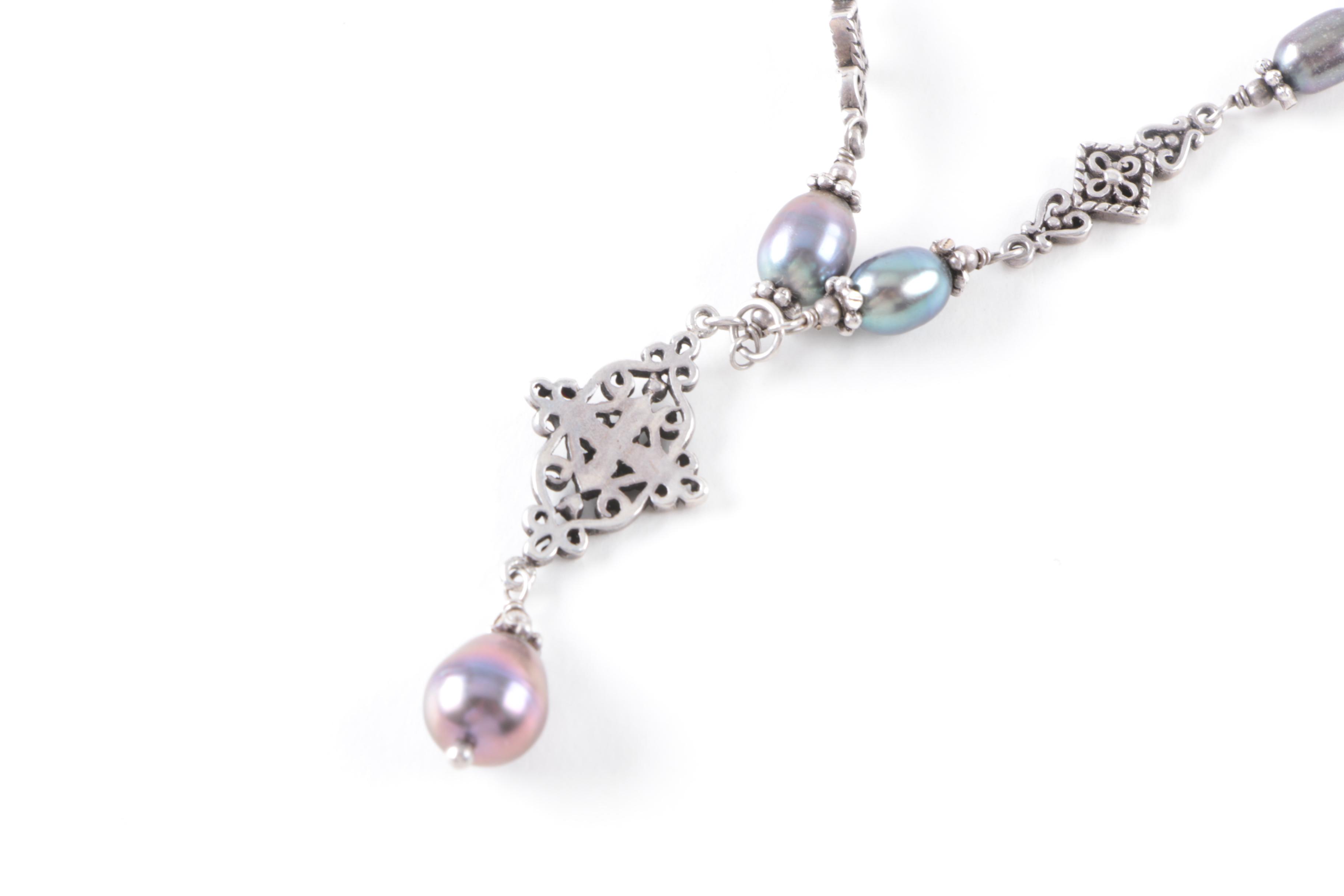 Sterling Silver Necklace and Earrings with Cultured Pearl