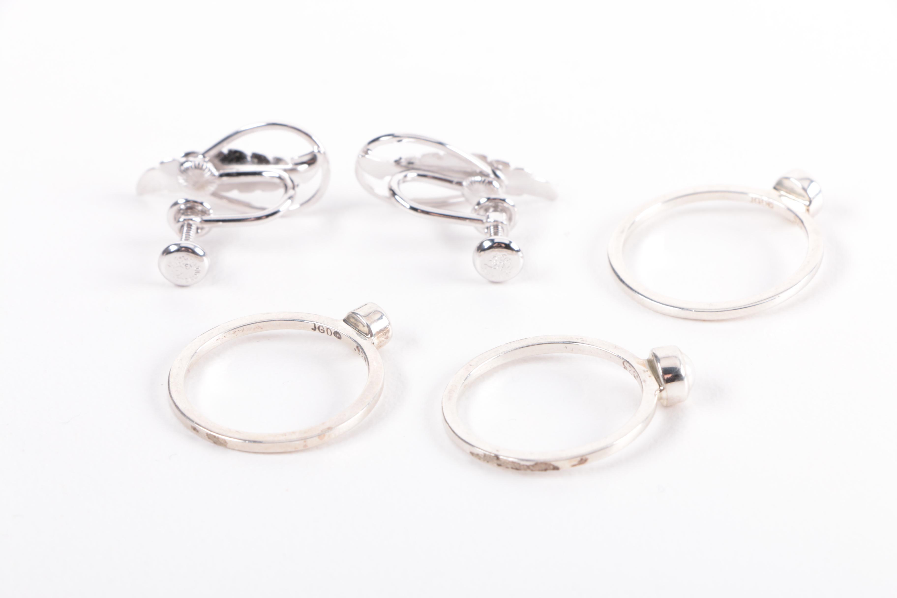 Grouping of Sterling Silver Jewelry Including Diamonds and Pearls