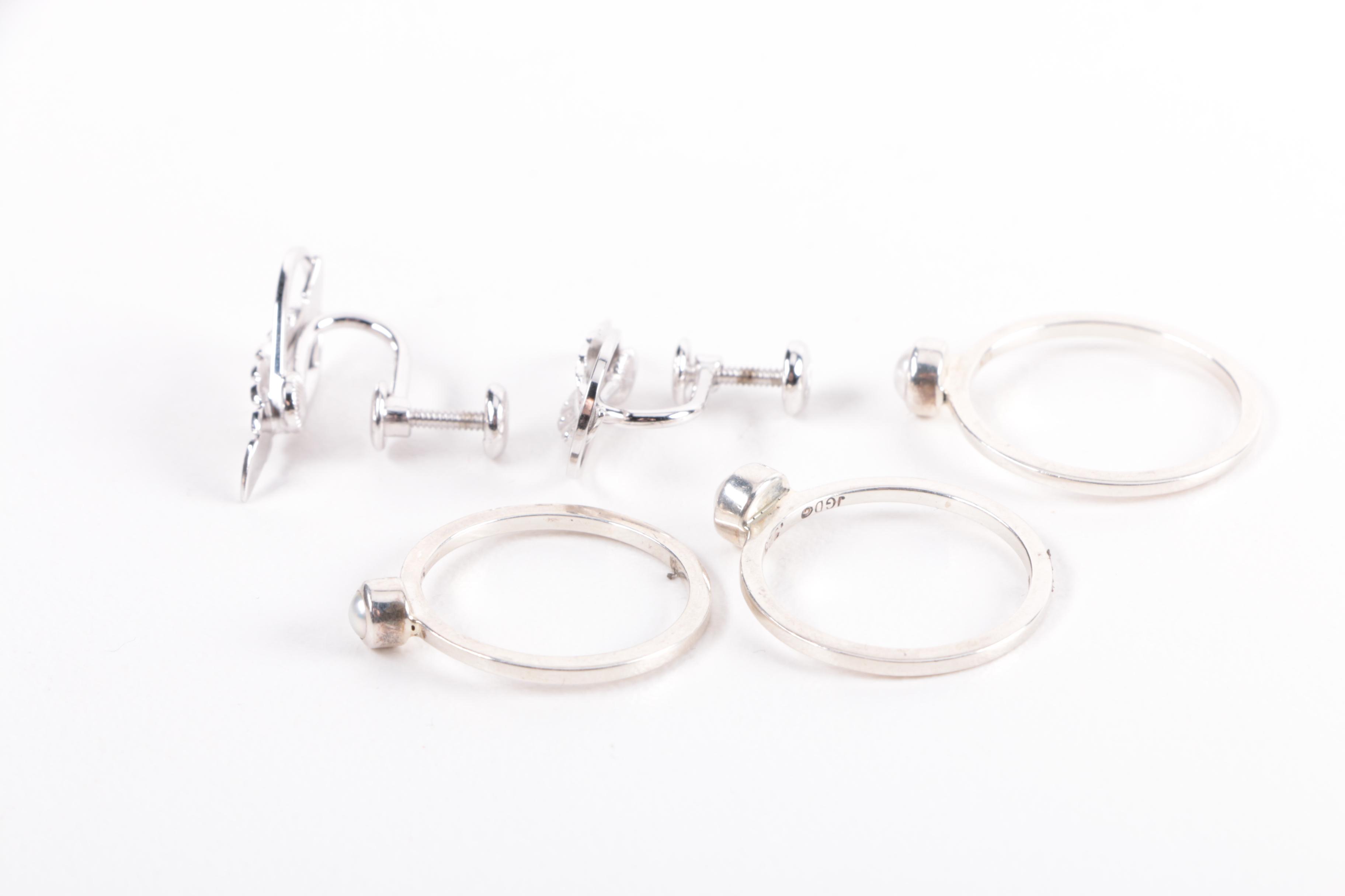 Grouping of Sterling Silver Jewelry Including Diamonds and Pearls