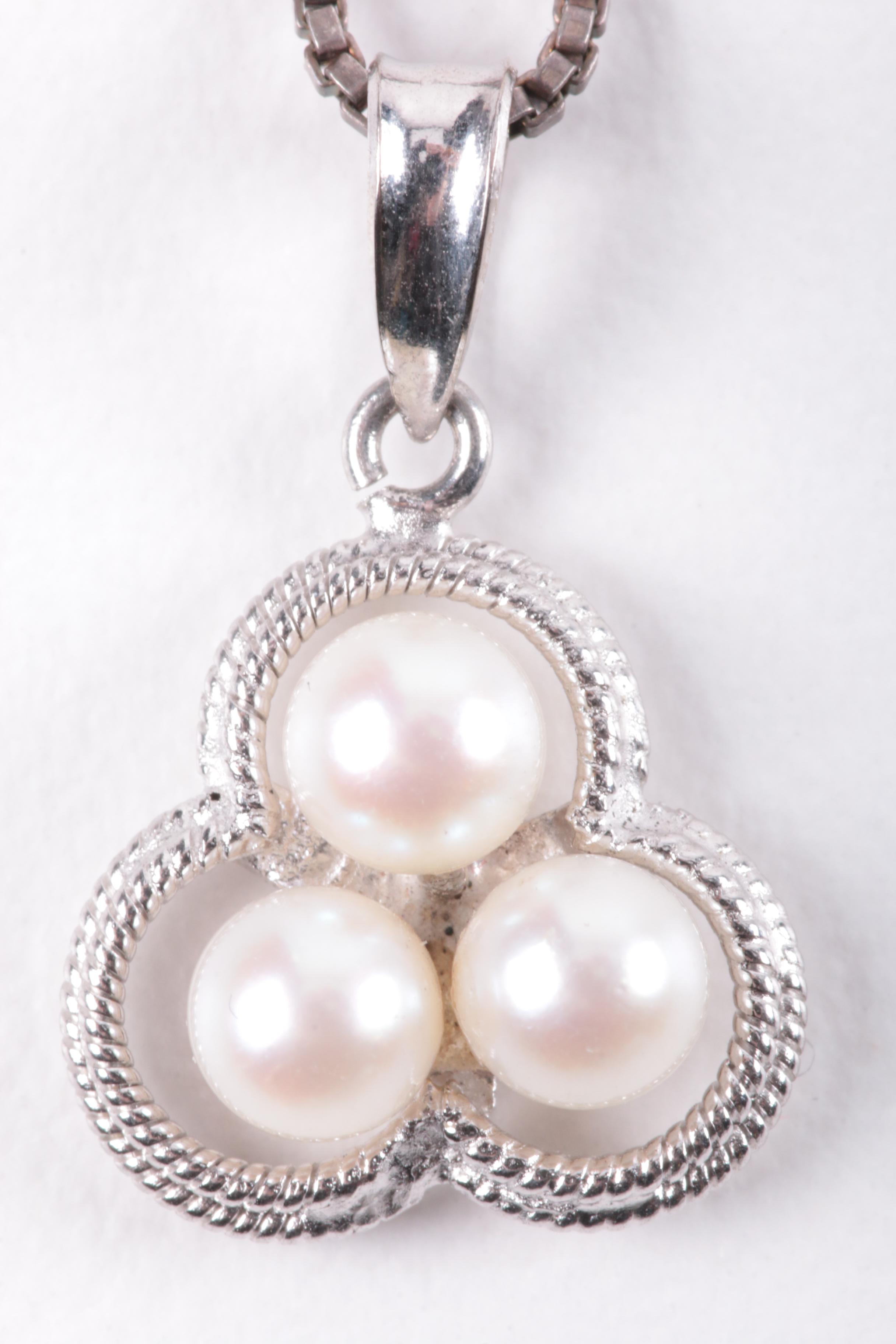 Grouping of Sterling Silver Jewelry Including Diamonds and Pearls