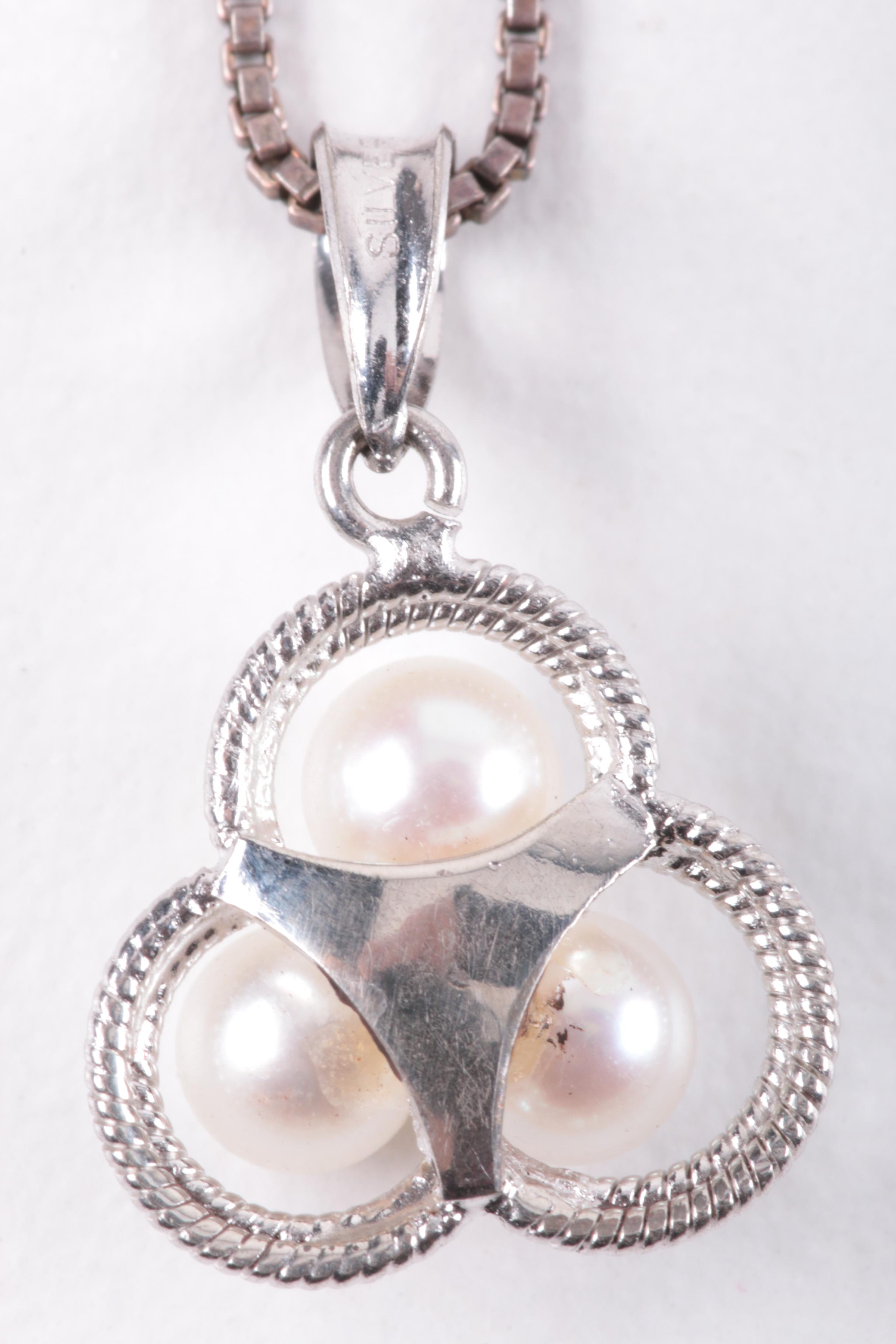 Grouping of Sterling Silver Jewelry Including Diamonds and Pearls