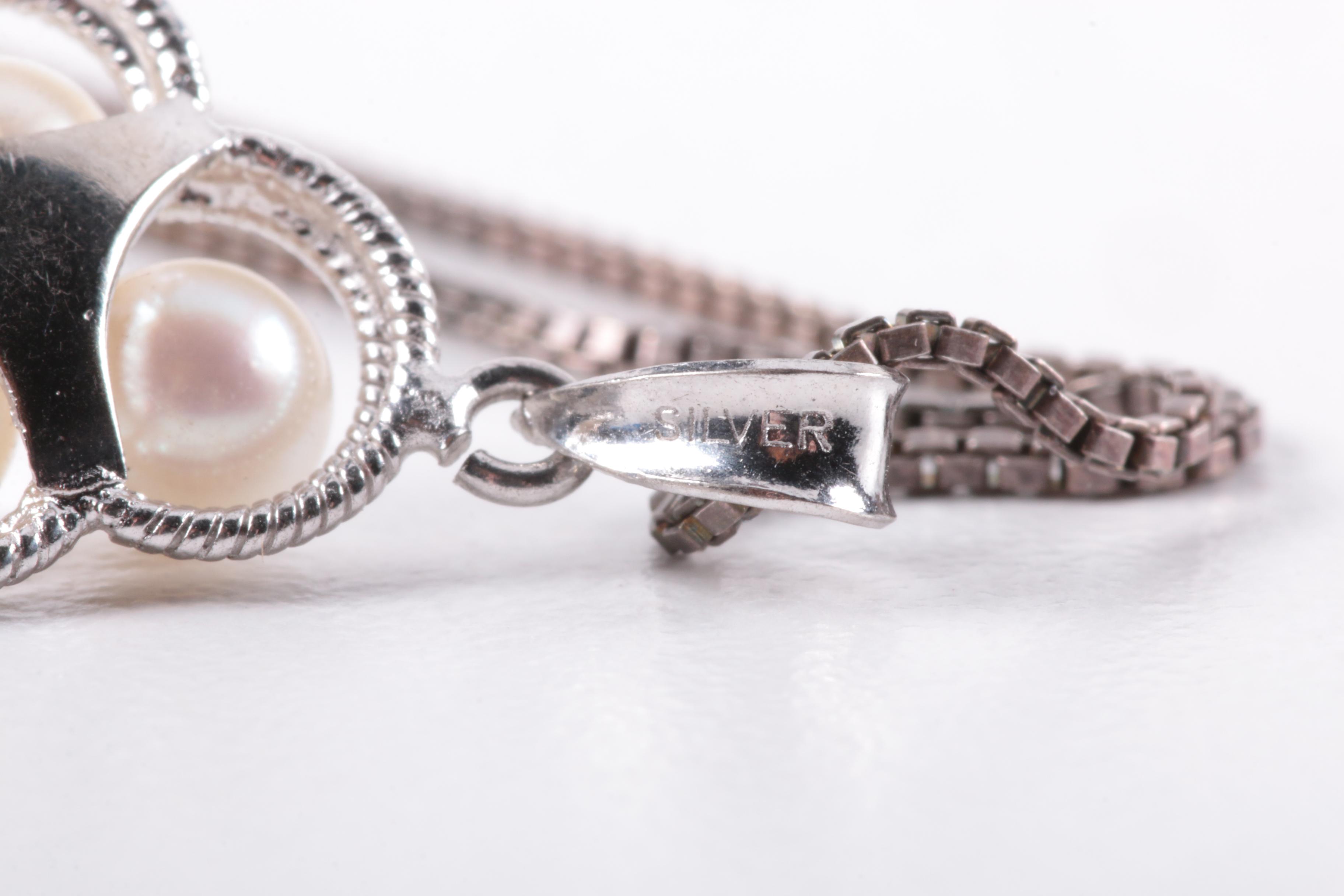 Grouping of Sterling Silver Jewelry Including Diamonds and Pearls