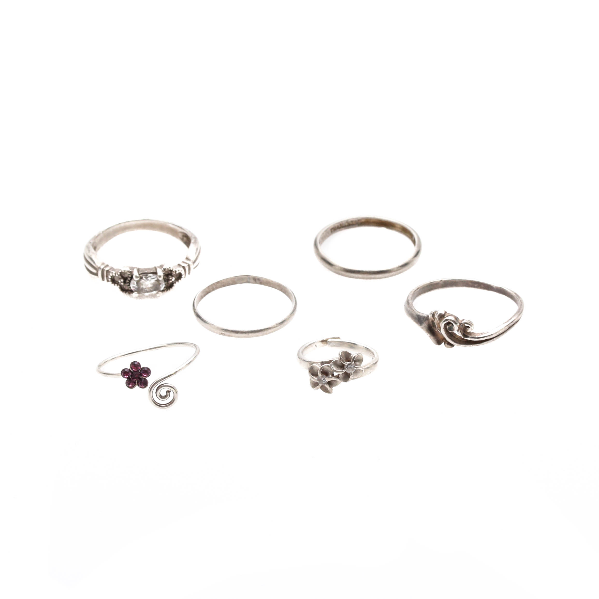 Selection of Sterling Silver Rings Including Cubic Zirconia and Glass Crystal