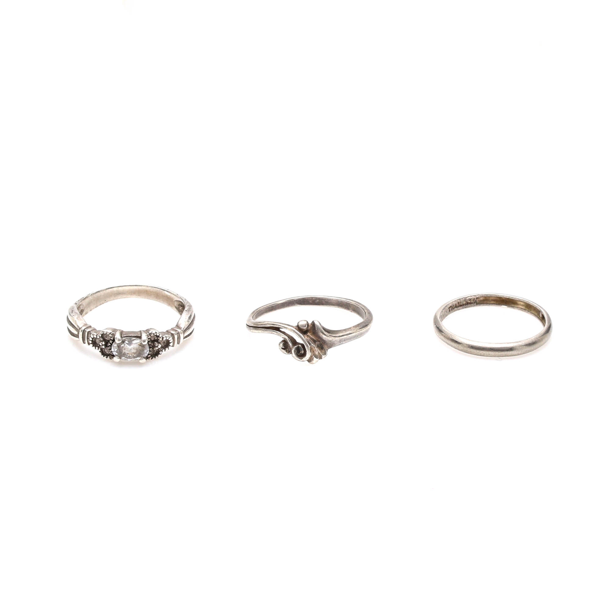 Selection of Sterling Silver Rings Including Cubic Zirconia and Glass Crystal