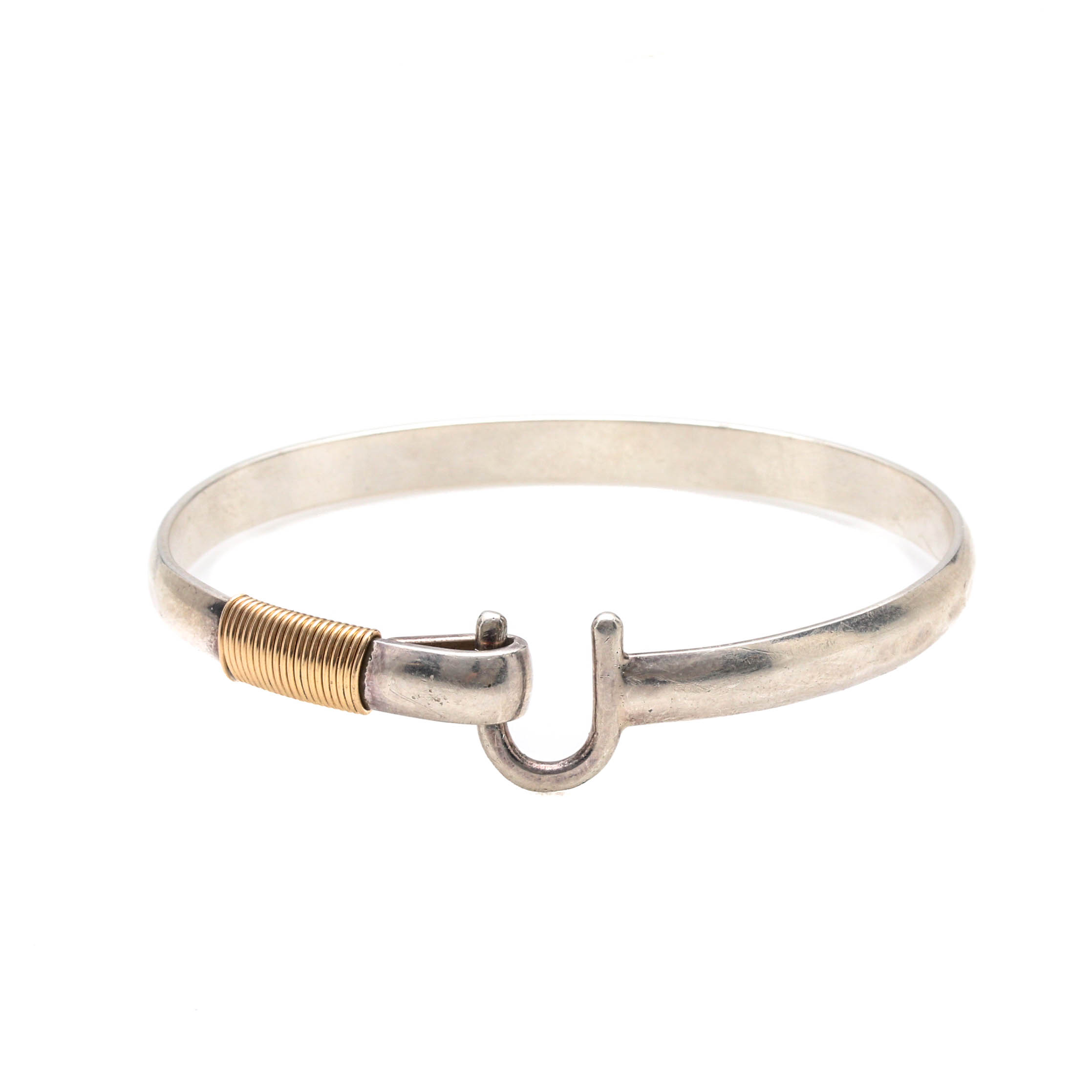 Sonya Sterling Silver Bangle With 14K Accent and Sterling Silver Belt Bangle