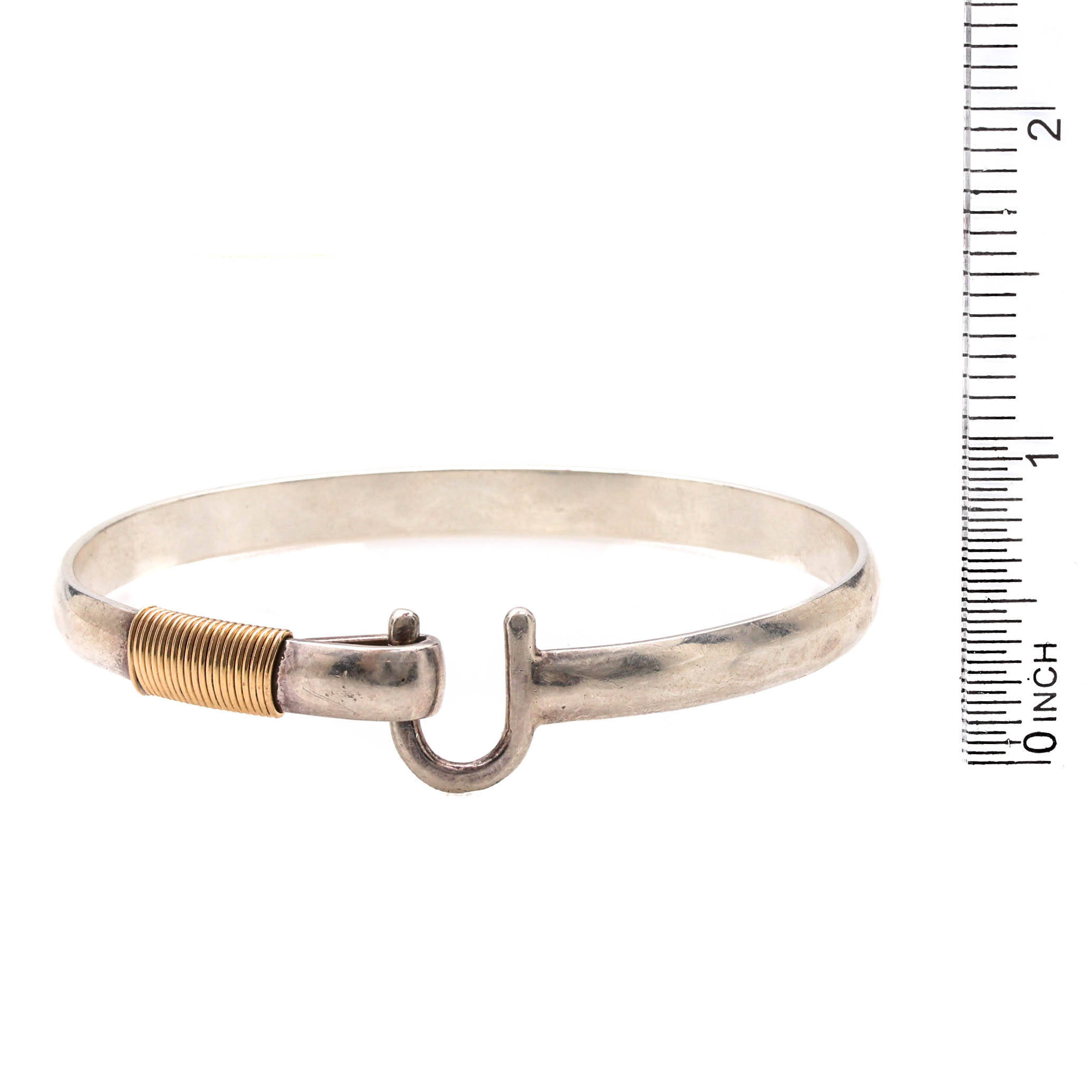 Sonya Sterling Silver Bangle With 14K Accent and Sterling Silver Belt Bangle