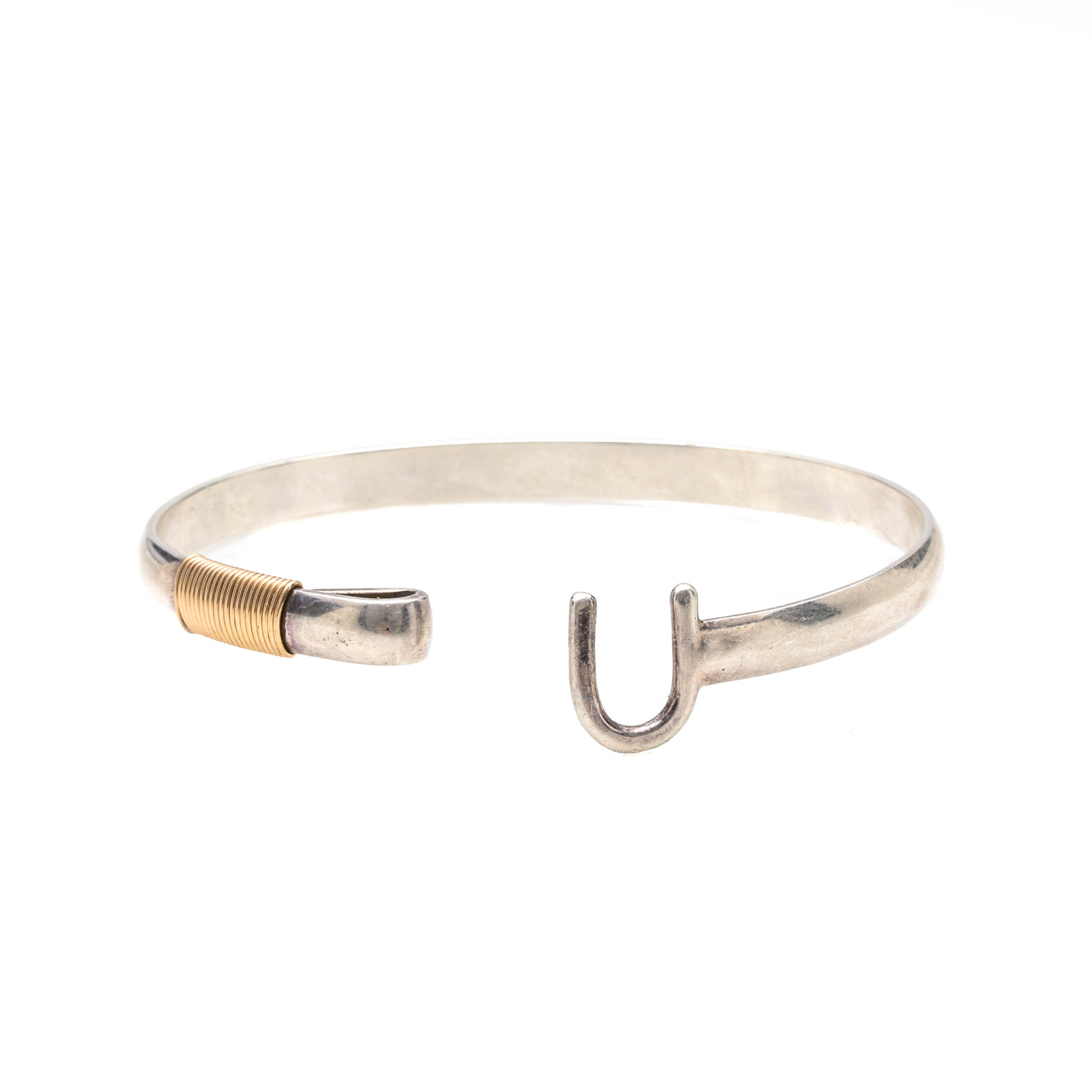 Sonya Sterling Silver Bangle With 14K Accent and Sterling Silver Belt Bangle