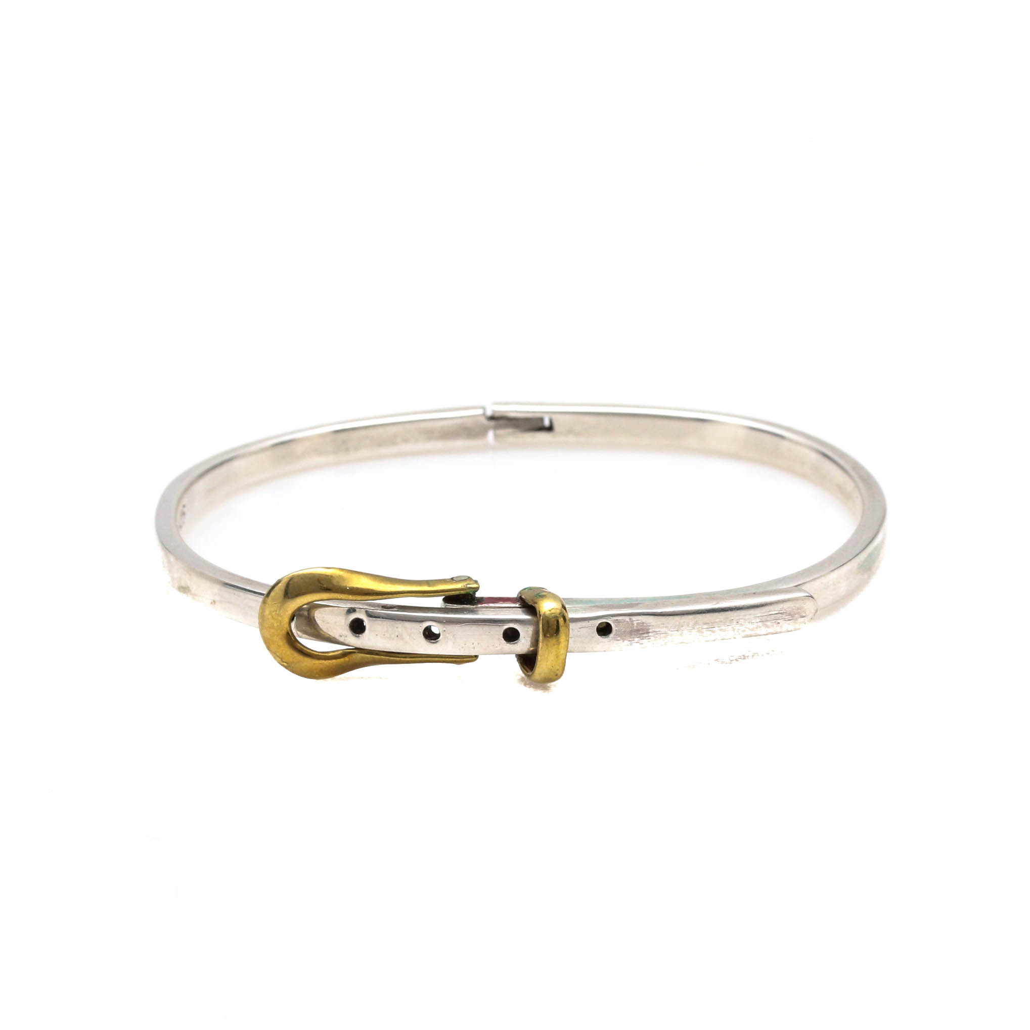 Sonya Sterling Silver Bangle With 14K Accent and Sterling Silver Belt Bangle
