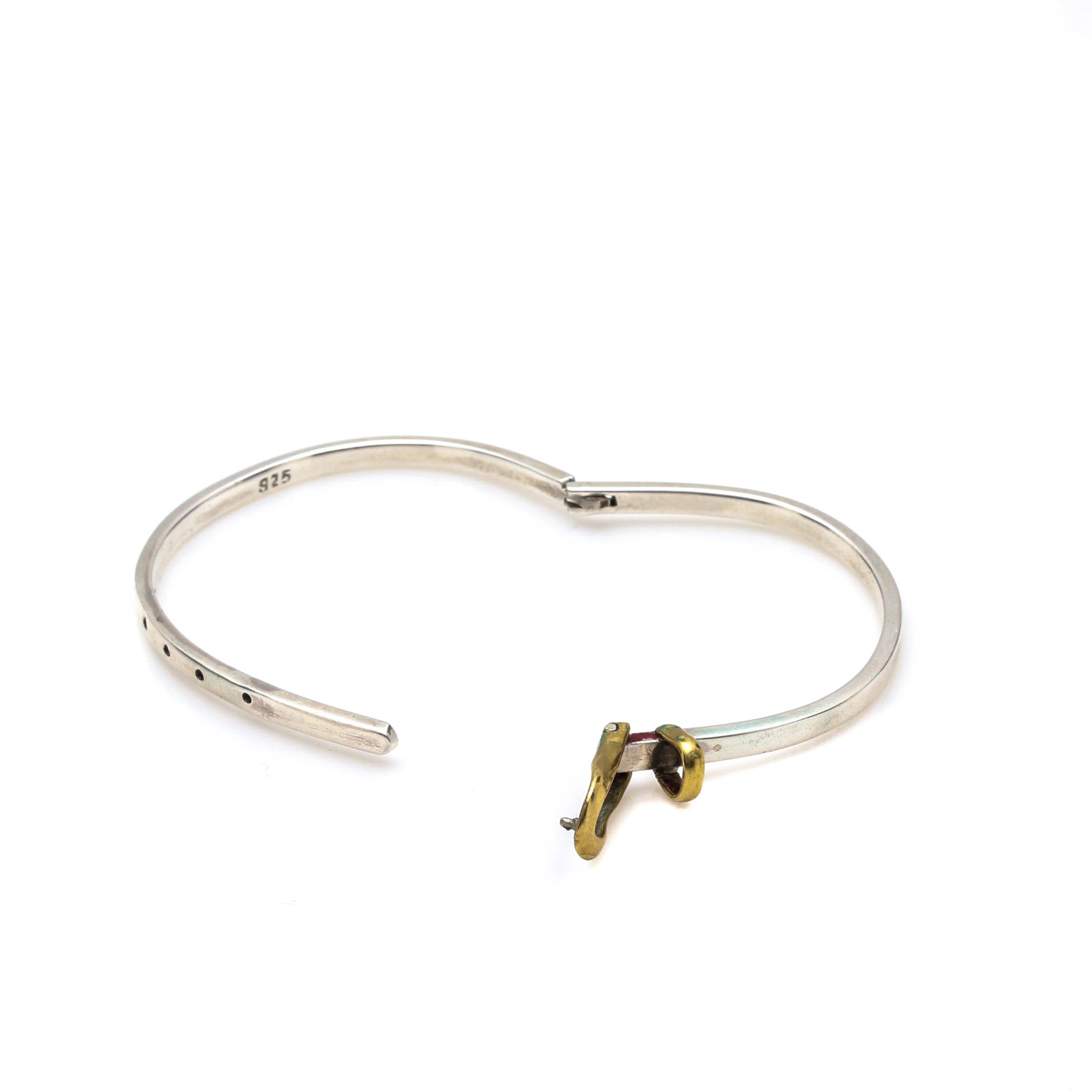 Sonya Sterling Silver Bangle With 14K Accent and Sterling Silver Belt Bangle