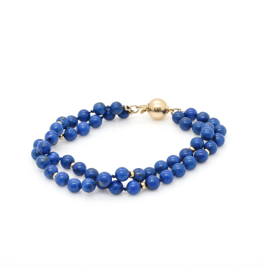 14K Yellow Gold Lapis Lazuli Double Strand Bracelet