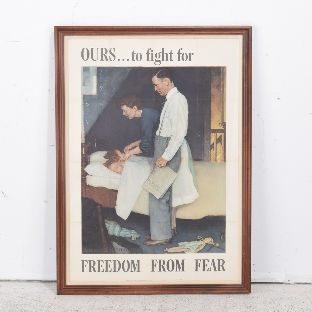 Vintage 1943 "Freedom From Fear" OWI Poster After Norman Rockwell
