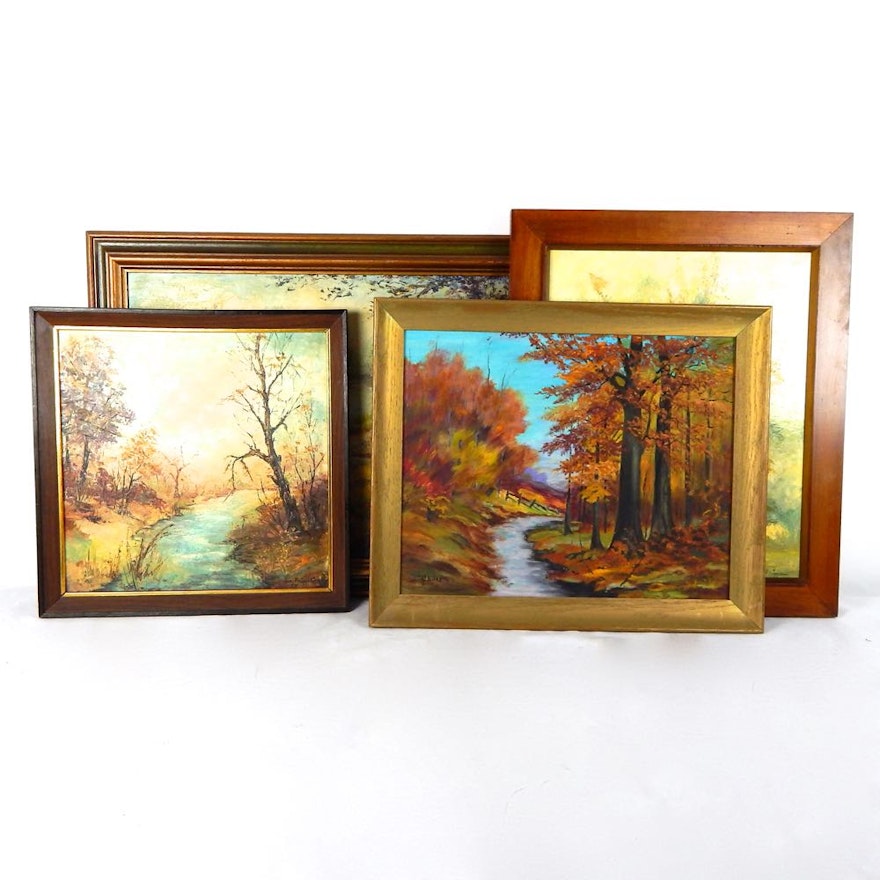 3 Oil on Board Paintings By Briggs & 1 By Chiles