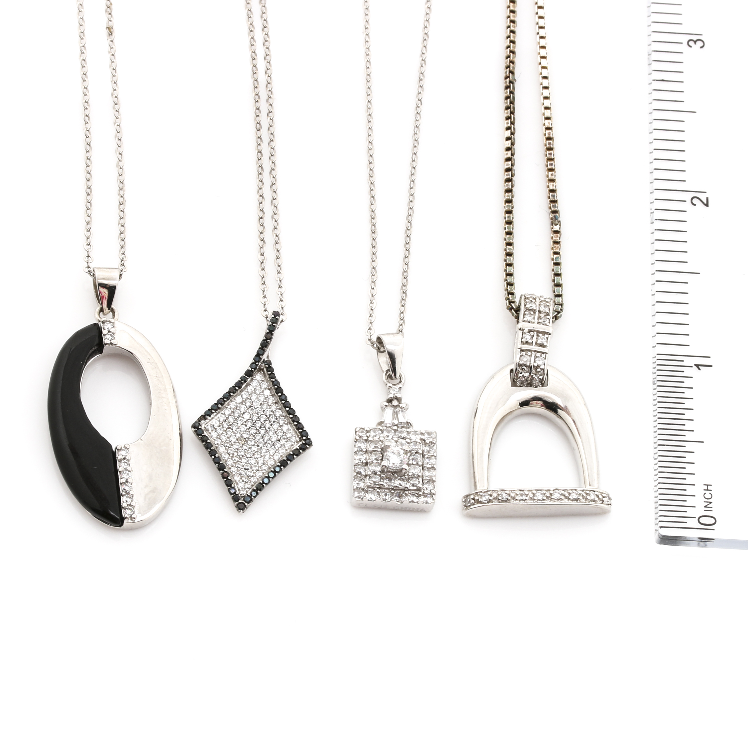 Sterling Silver Cubic Zirconia and Black Onyx Ring and Necklaces