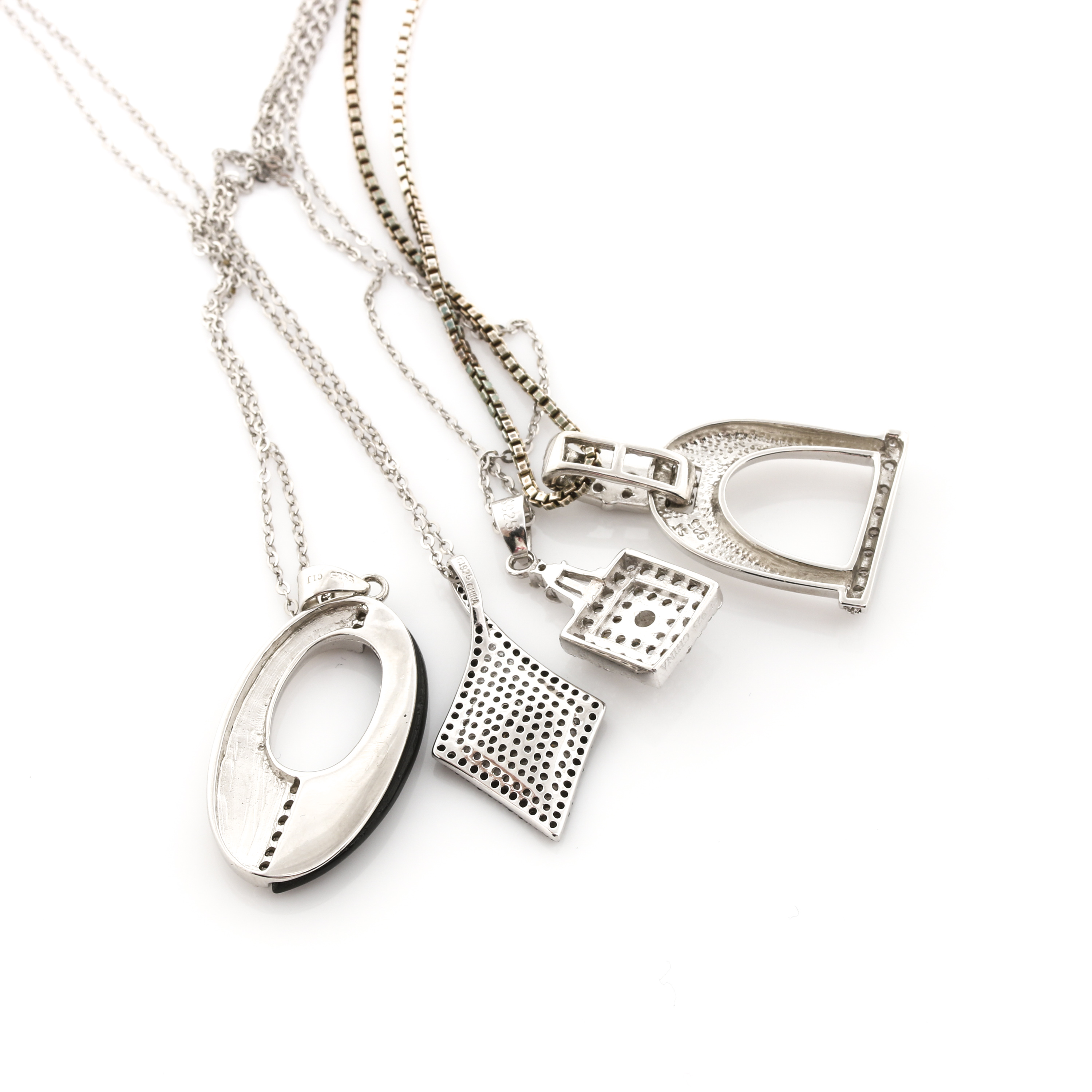 Sterling Silver Cubic Zirconia and Black Onyx Ring and Necklaces