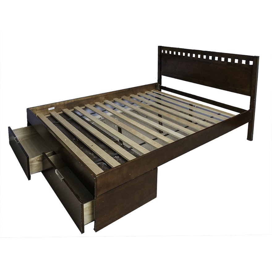 Queen Size Wooden Bed Frame with Storage