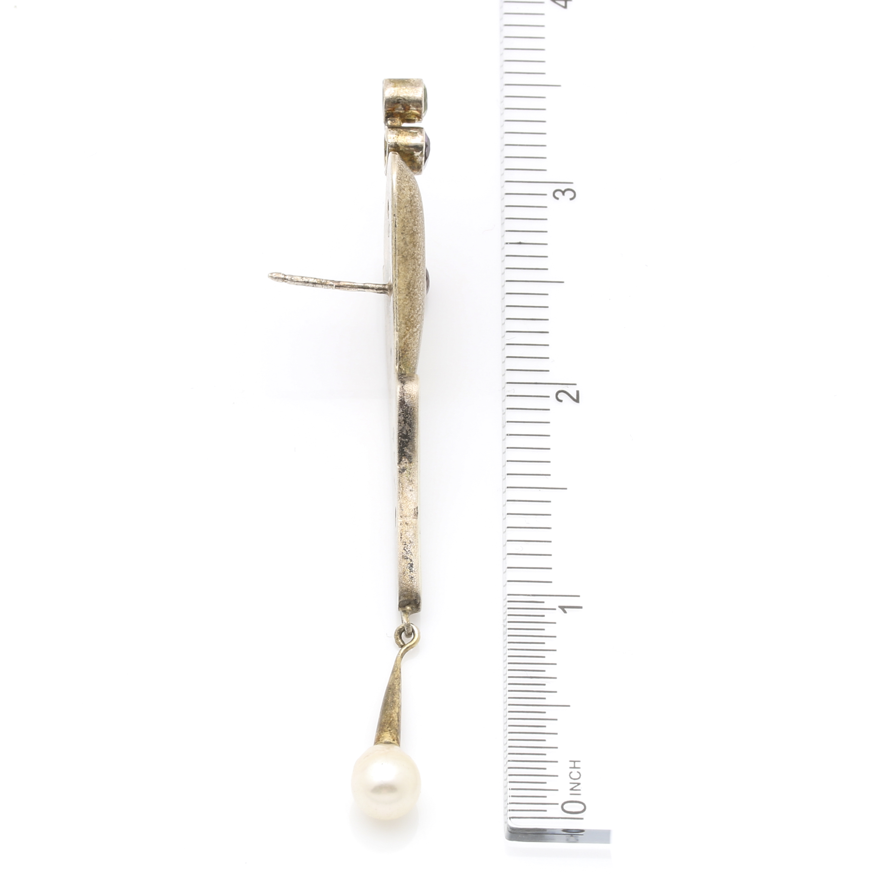 Contemporary Style Sterling Silver Peridot, Pearl, Amethyst and Garnet Earrings