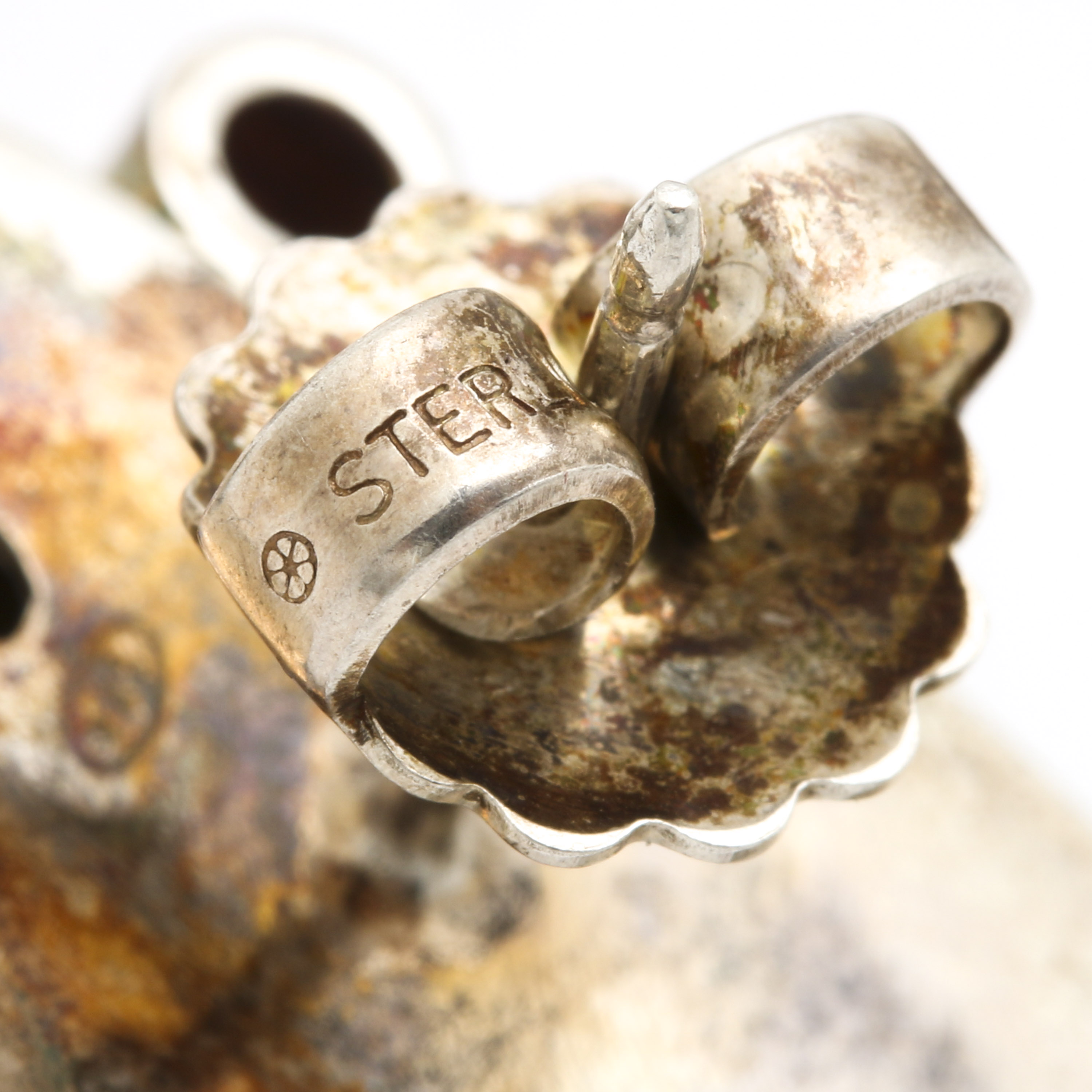 Contemporary Style Sterling Silver Peridot, Pearl, Amethyst and Garnet Earrings