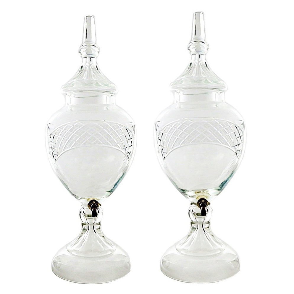 Pair of Antique Cut Glass Apothecary Jars with Spigots