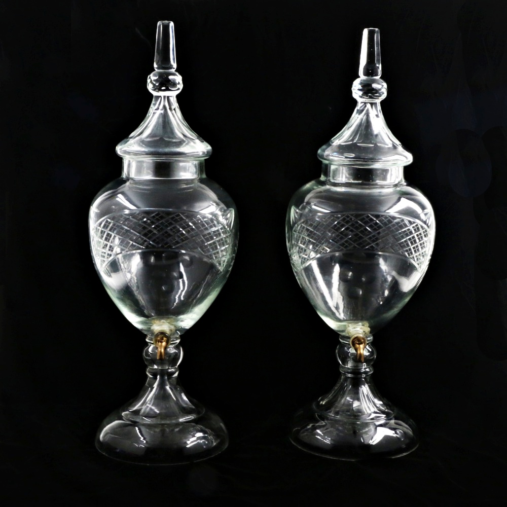 Pair of Antique Cut Glass Apothecary Jars with Spigots
