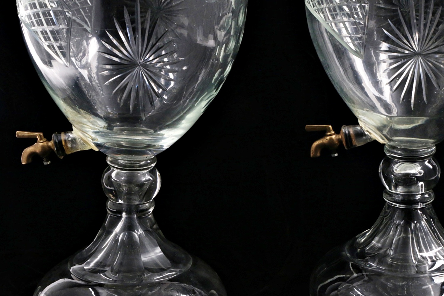 Pair of Antique Cut Glass Apothecary Jars with Spigots