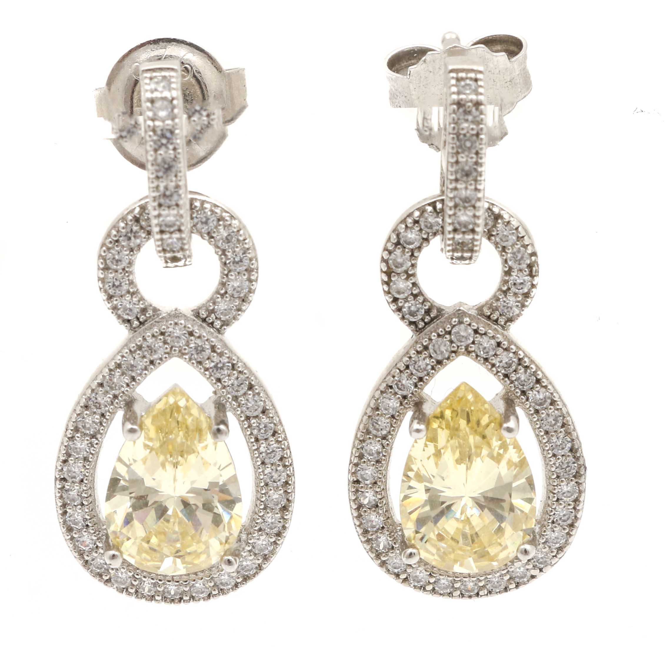 Sterling Silver Cubic Zirconia Earring and Necklace Ensemble