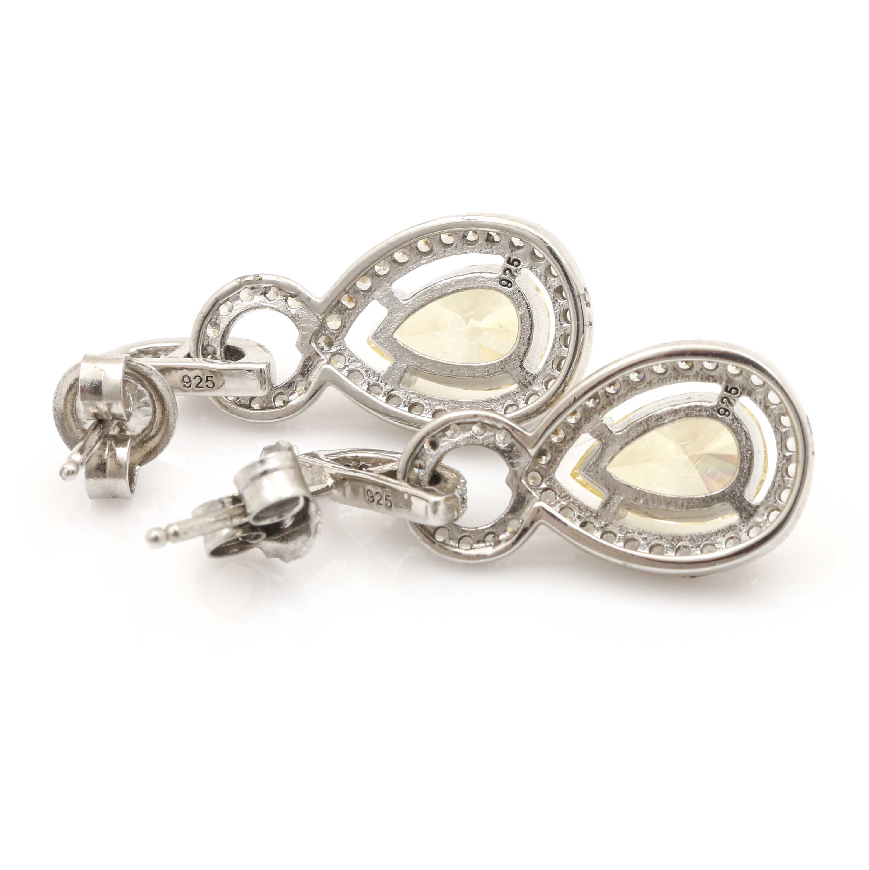 Sterling Silver Cubic Zirconia Earring and Necklace Ensemble