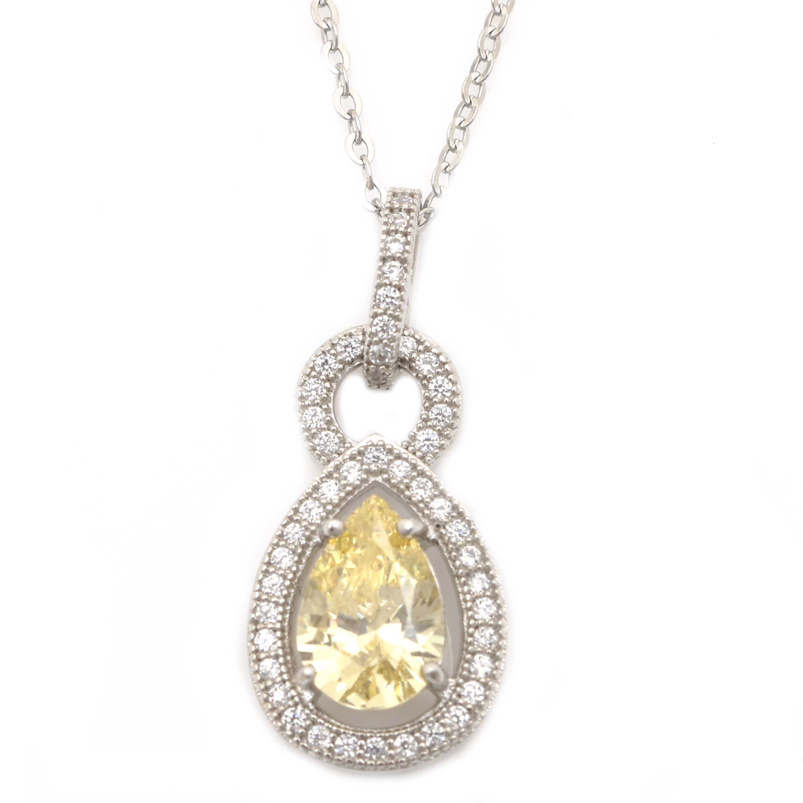 Sterling Silver Cubic Zirconia Earring and Necklace Ensemble