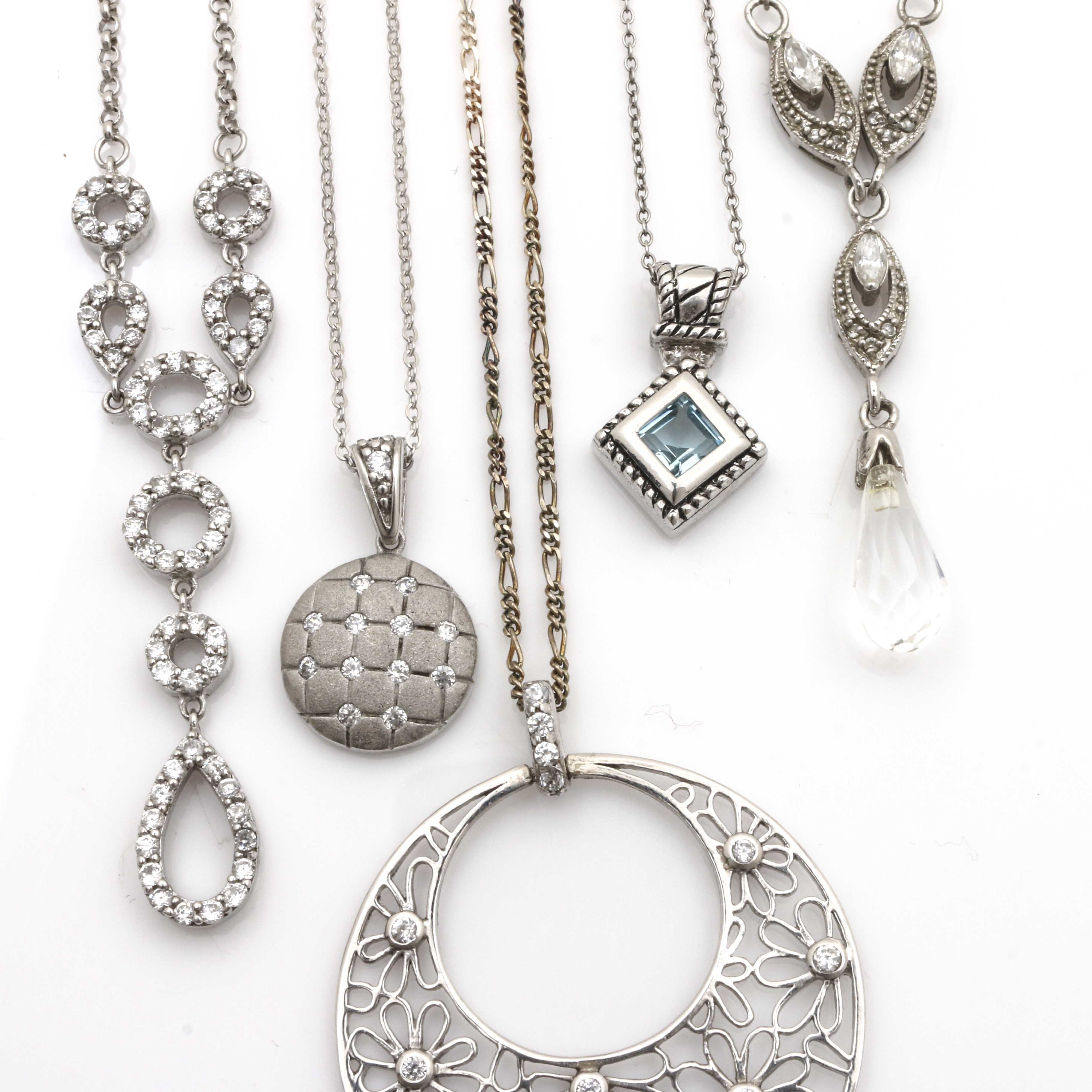 Assortment of Sterling Silver Necklaces Featuring Cubic Zirconia