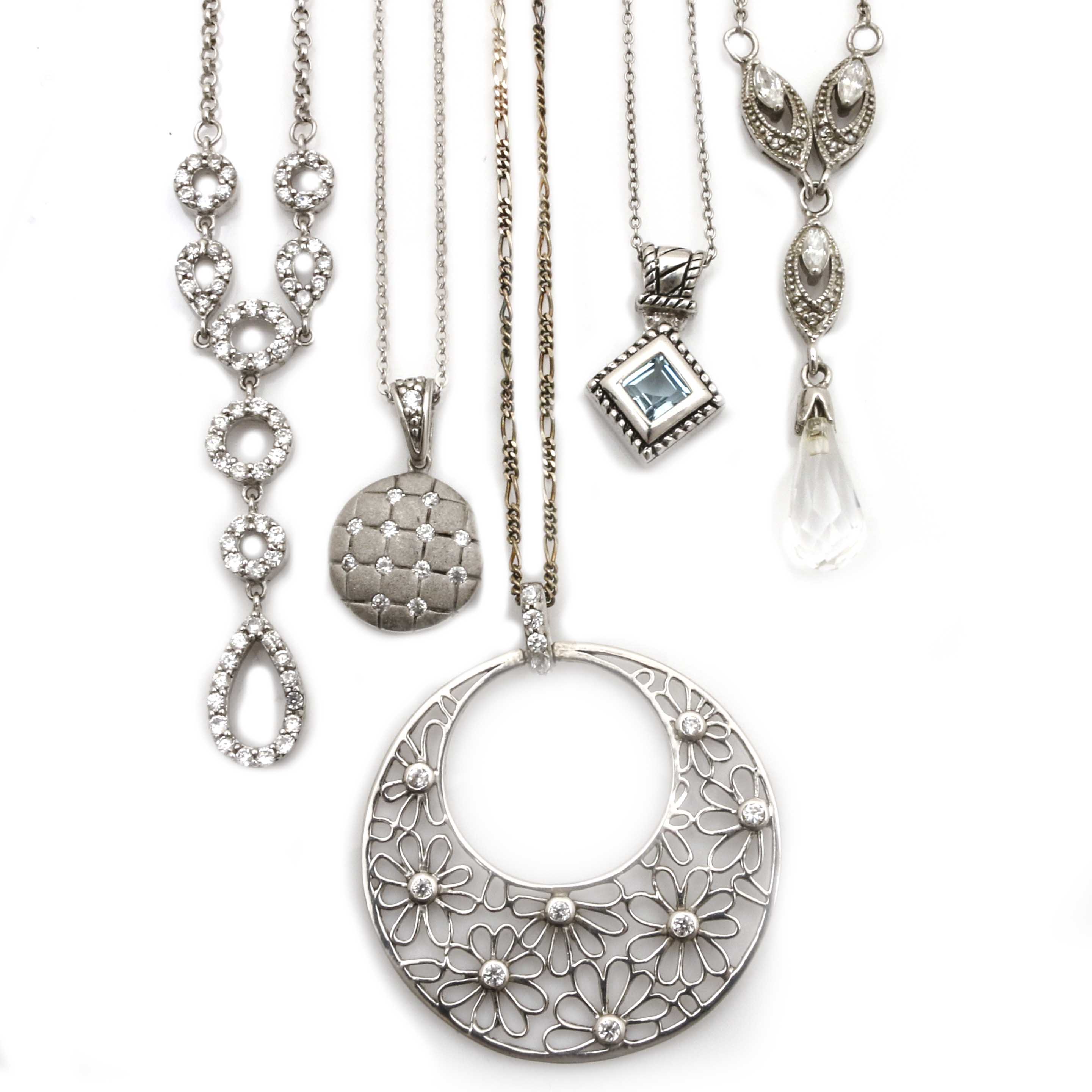 Assortment of Sterling Silver Necklaces Featuring Cubic Zirconia