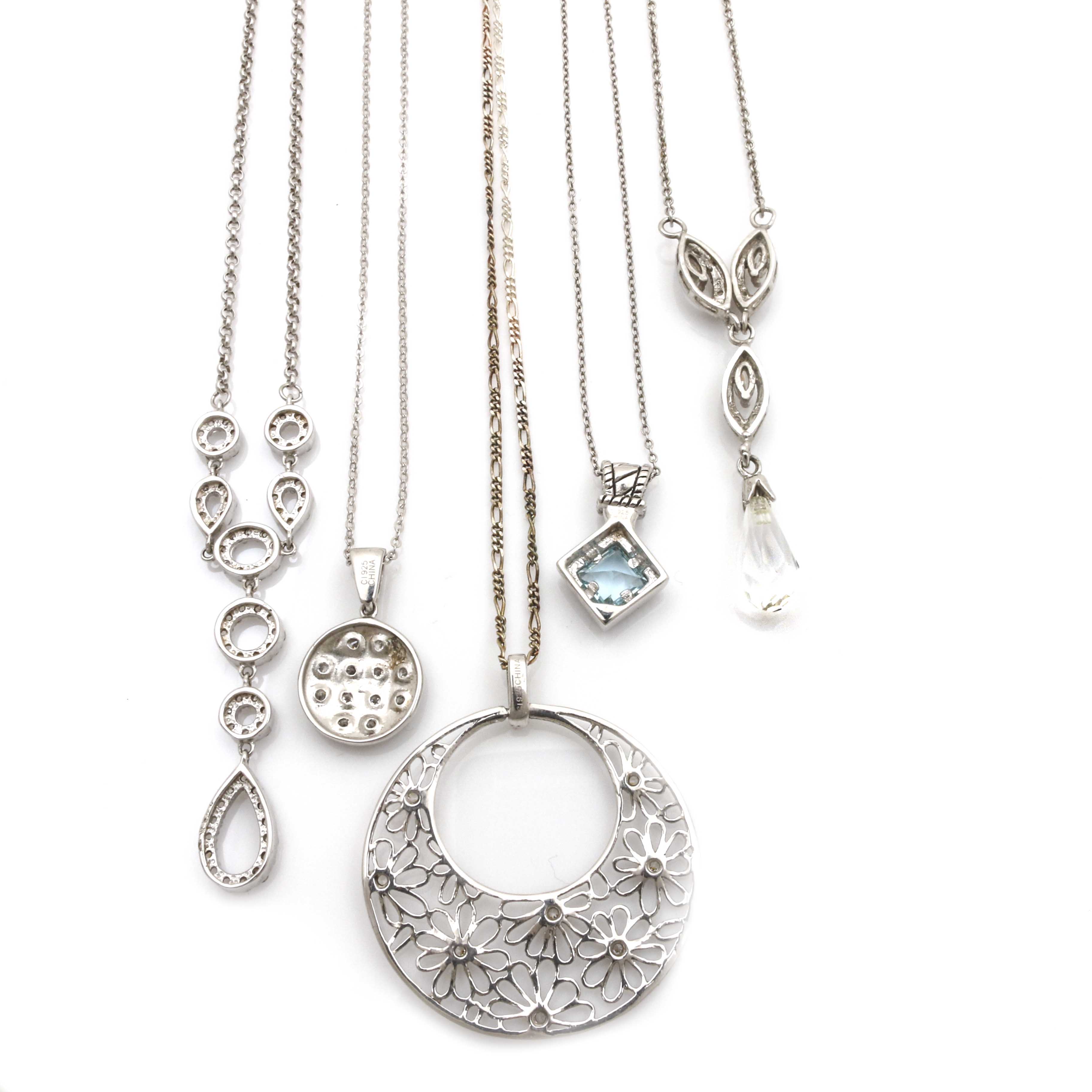 Assortment of Sterling Silver Necklaces Featuring Cubic Zirconia